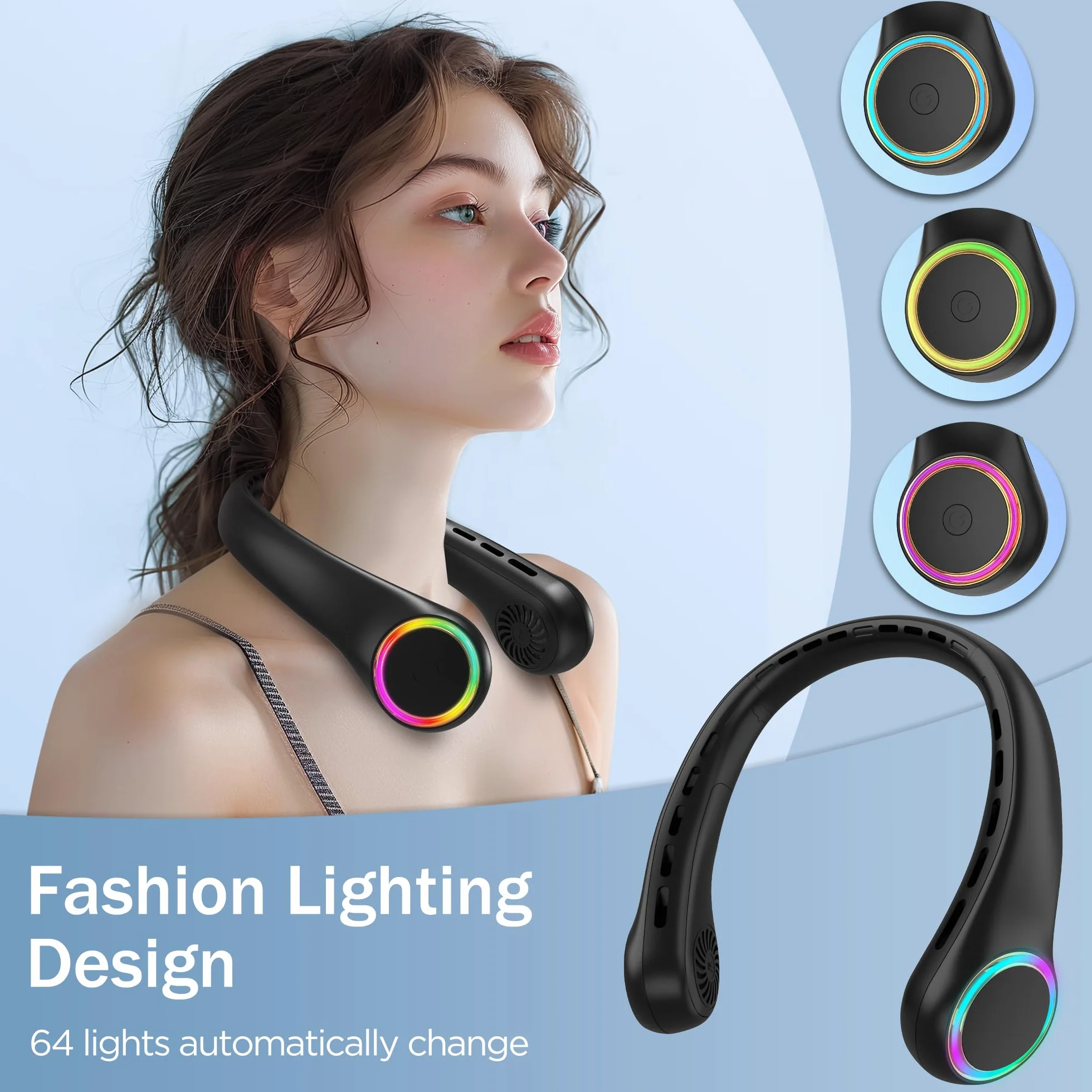ITSHINY Ventilateur de Cou Portable Sans Pale - Mini USB Puissant et Silencieux avec Batterie 4000 mAh, 3 Vitesses pour l'Extérieur, Camping, Office Room