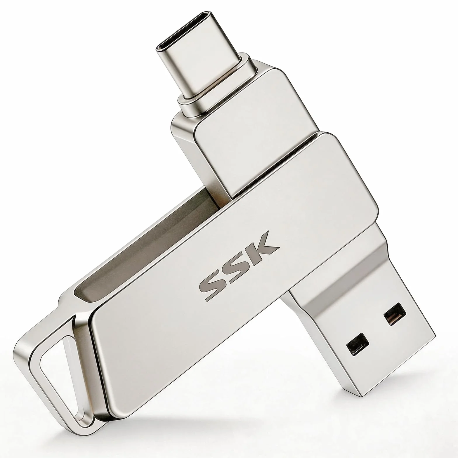 SSK 128 Go Double Cle USB 3.2 Type-C jusqu'à 200 Mo/s, Clé USB-C Flash Drive Pivotant Conception, Clef USB pour iPhone15/16 Pro/Android Smartphone/Tablettes/Mac/PC et Plus