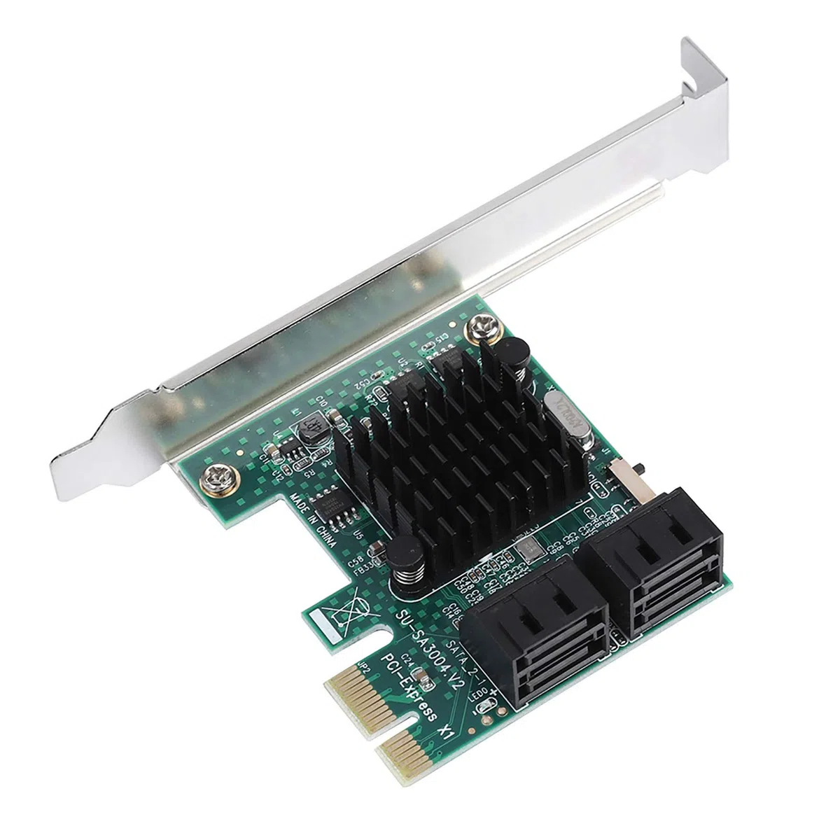 Carte SATA, Contrôleur D'extension PCIE X1 vers 4 Ports SATA 3.0, Adaptateur PCI Express SATA III 6 Gbit/s avec Support à Profil Bas, pour PC