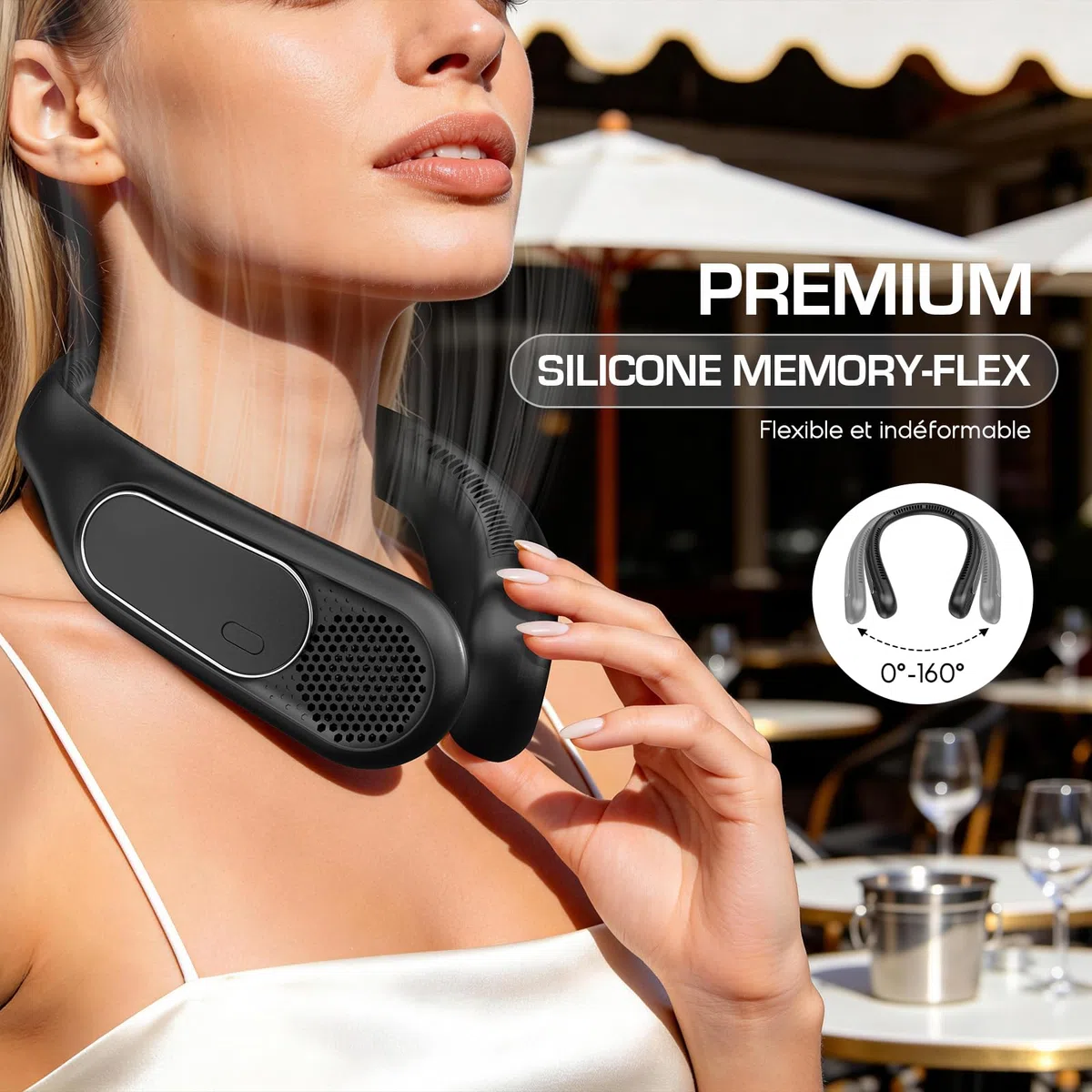 Ventilateur de Cou 6000mAh, Ventilateur Cou Sans Pales Portable, 4 Vitesses, Rechargeable USB, Longue Autonomie, pour Voyage, Bureau et Extérieur