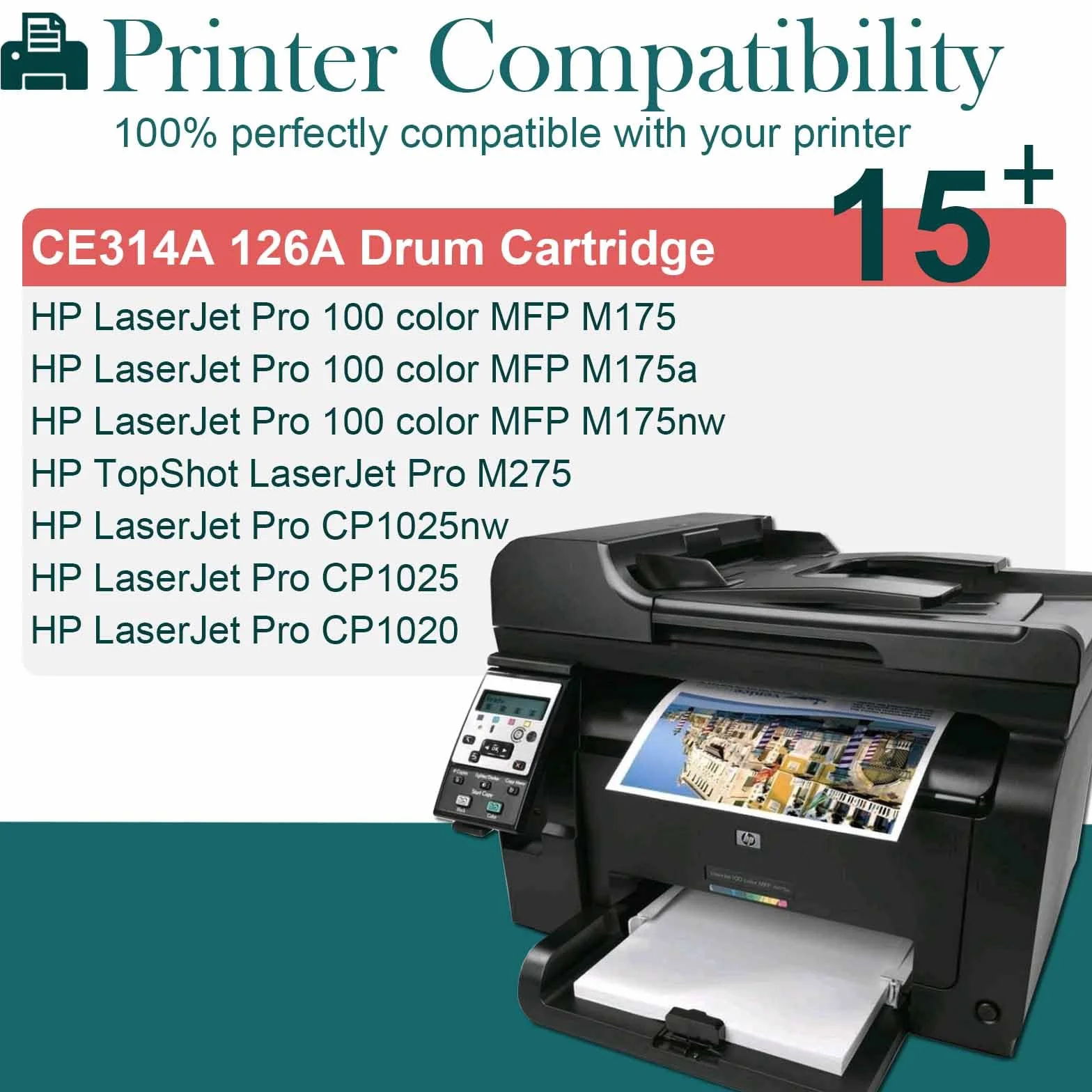 126A CE314A Tambour d'imagerie Compatible pour Imprimante HP Color LaserJet Pro CP1025 CP1025nw Pro 100 Color MFP M175 M175a M175nw TopShot LaserJet Pro M275 Noir