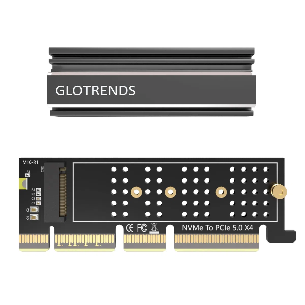 GLOTRENDS PA19-1U M.2 NVMe vers PCIe 5.0 X4 Adaptateur sans Support pour Installation sur Serveur PC 1U, Cache dissipateur Thermique en Aluminium