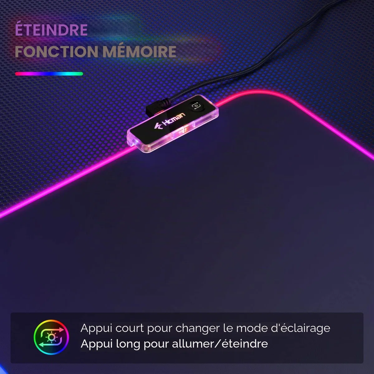 Hcman RGB Tapis de Souris de Jeu Grand, Epais (800×300×4mm) Tapis de Souris en LED Etendu de Taille XXL avec Base Antidérapante en Caoutchouc, de Clavier d’Ordinateur Doux