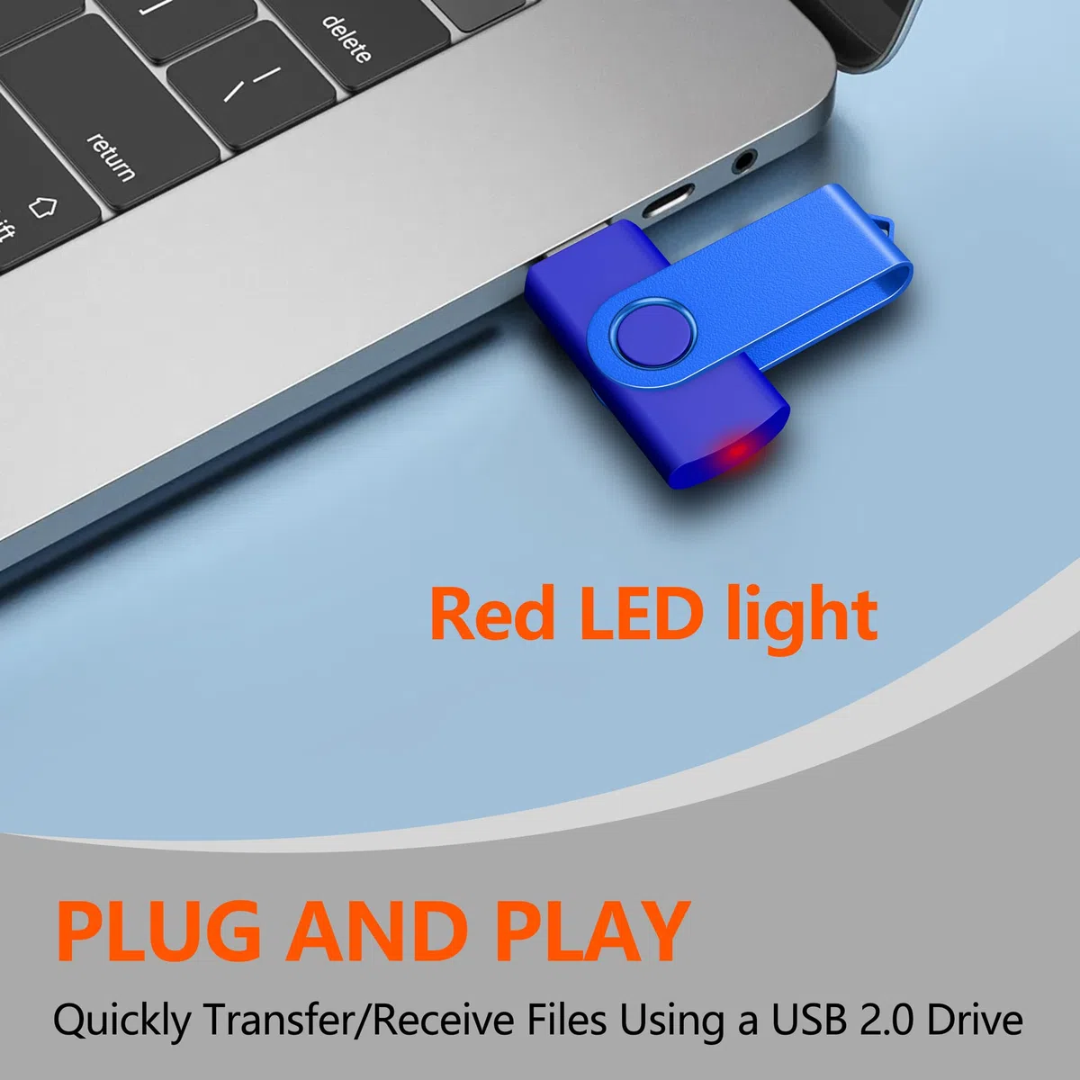 Lot de 2 Clé USB Pivotantes 64Go USB 2.0 Flash Drive Stockage Rotation Disque Mémoire Stick USB U Disque avec Lumière LED, 2 Cordes, Bleu/Violet