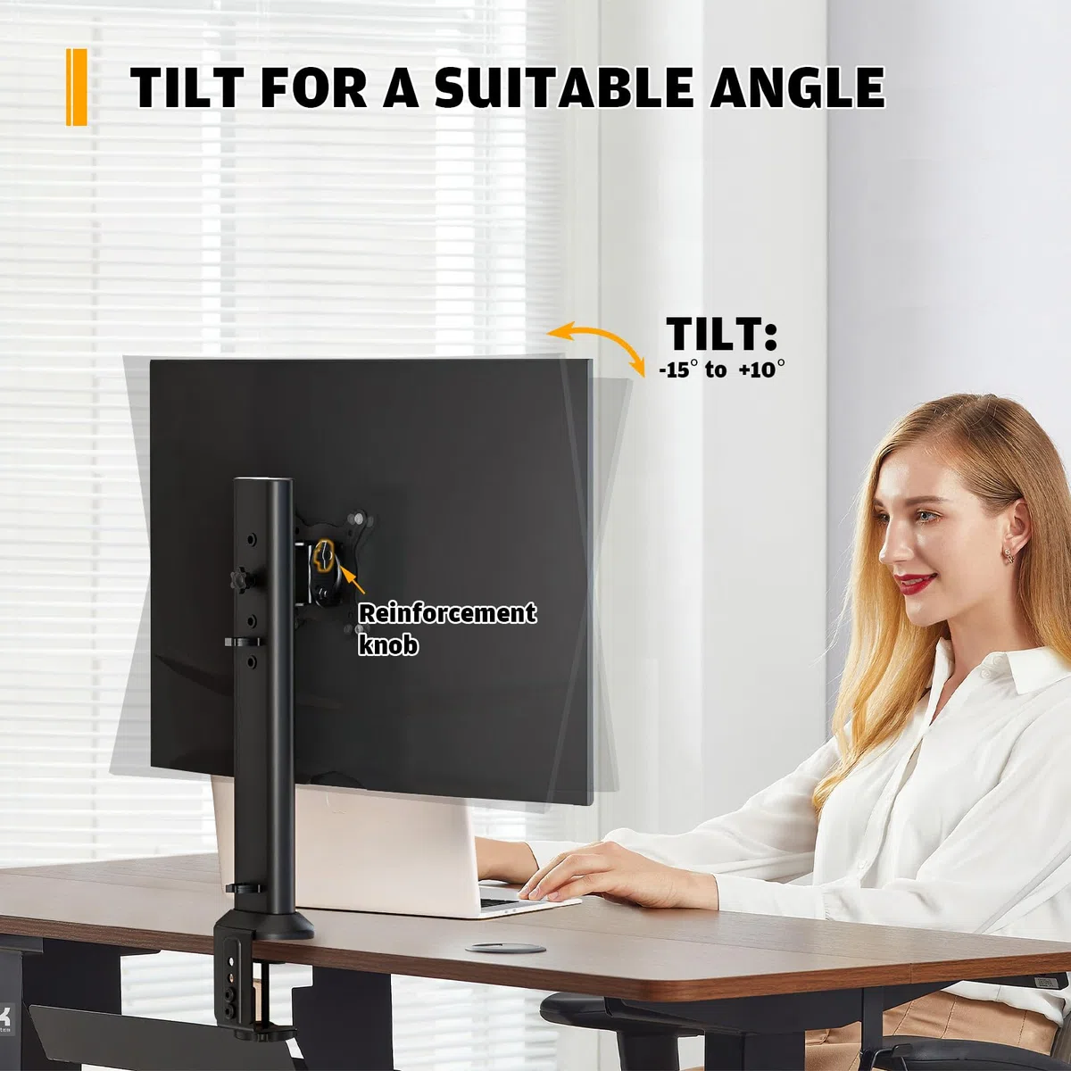 HEMUDU Bras de Support pour écran d'ordinateur Plat incurvé de 33 cm à 81,3 cm avec Pivot, Hauteur réglable, Rotation, Peut Supporter jusqu'à 35 kg, Noir