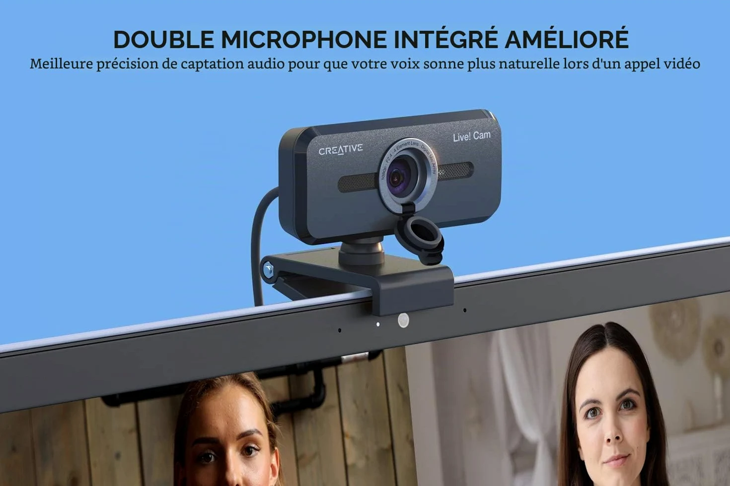 Creative Live! Cam Sync 1080p V2 Webcam USB grand angle avec fonction muet automatique et réduction du bruit pour les appels vidéo, double microphone intégré pour zoom, Skype