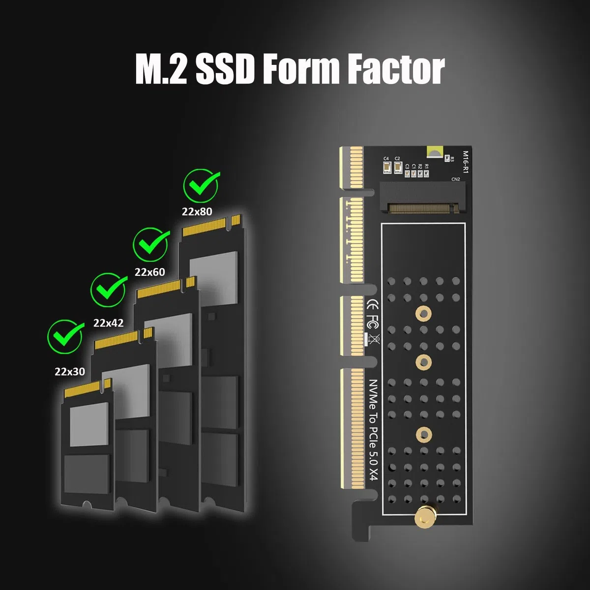 GLOTRENDS PA19-1U M.2 NVMe vers PCIe 5.0 X4 Adaptateur sans Support pour Installation sur Serveur PC 1U, Cache dissipateur Thermique en Aluminium