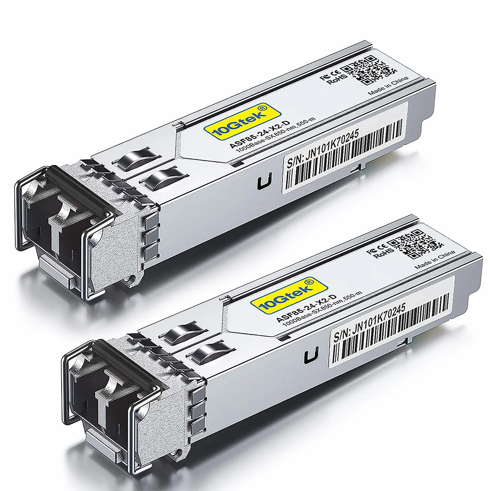 10Gtek [2 Pack] pour HP X121 1G SFP SX Multimode J4858A/ J4858B/ J4858C, 1000Base-SX Gigabit SFP LC Transceiver Module, 850nm, 550-Mètres