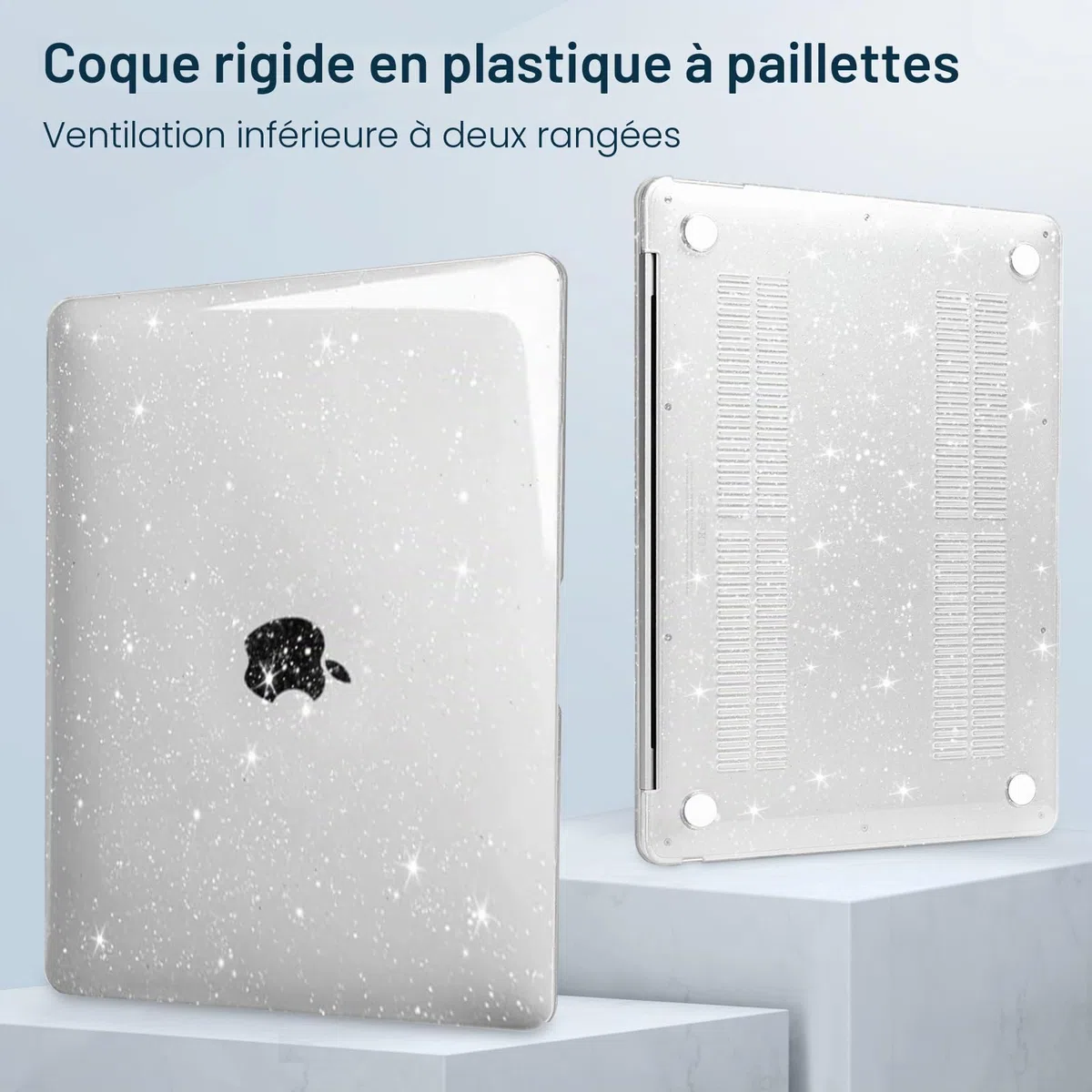 MOSISO Coque Compatible avec MacBook Air M5 M4 M3 M2 13,6 Pouces 2026-2022 A3449 A3240 A3113 A2681,Pailleté Étui RigidePour Mac Air 13 Pouces&Housse Clavier&ScreenFilm&Sac Rangement,Transparent