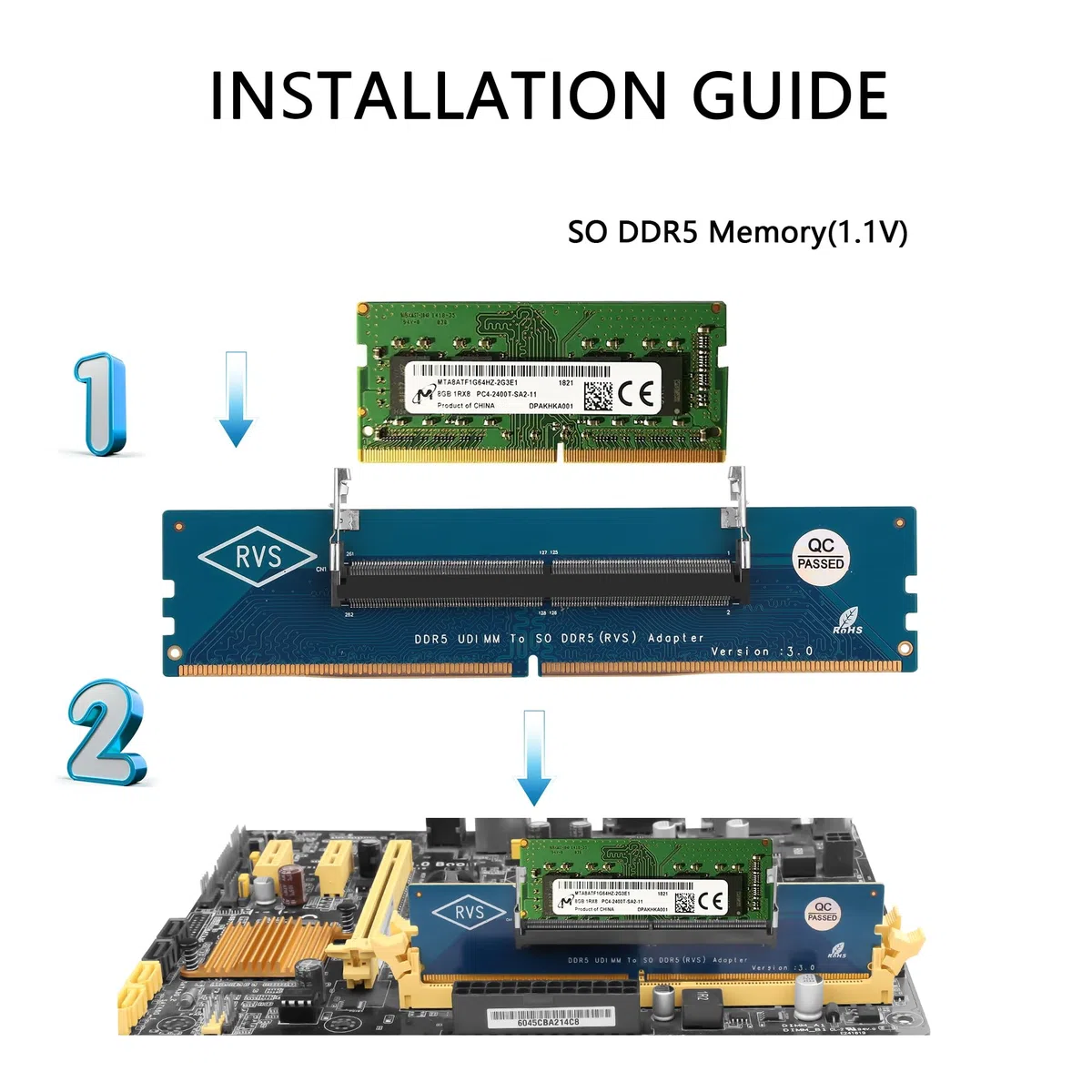 GINTOOYUN Desktop ddr5 to Laptop ddr5 Carte Adaptateur ddr5 U - DIMM to So ddr5 (RVS) Adaptateur, Module de mémoire ddr5 pour Ordinateur de Bureau et Ordinateur Portable