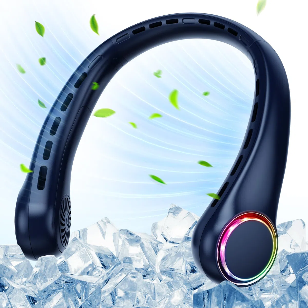 Ultrlent - Ventilateur de Cou Portable sans Pales - 3 Vitesses - Rechargeable 4000 mAh - Silencieux - USB - avec Lumière LED - Cadeau pour Homme et Femme