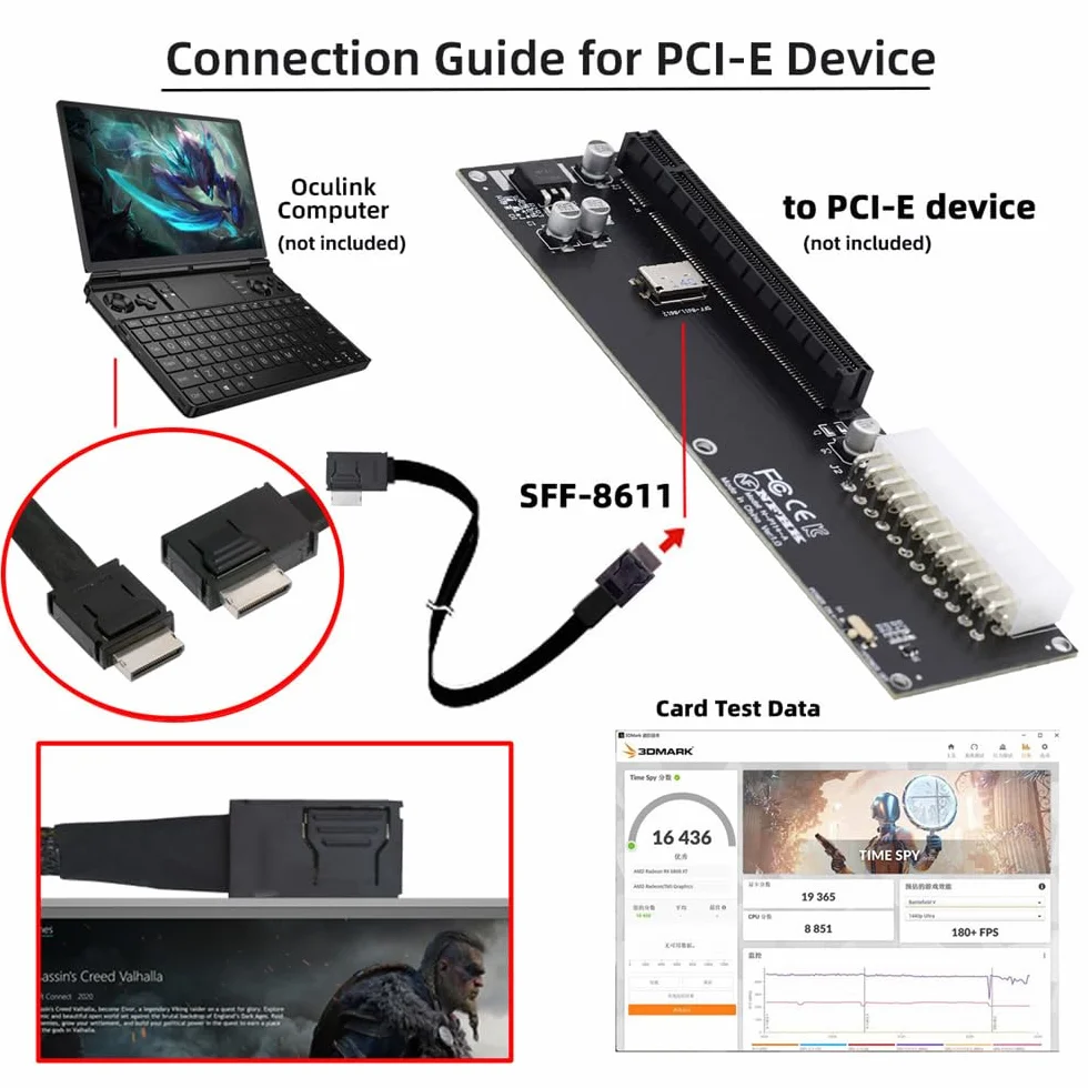 Câble OcuLink PCIe 4.0 PCI-Express SFF-8611 4i vers SFF-8611 pour eGPU SSD 50 cm