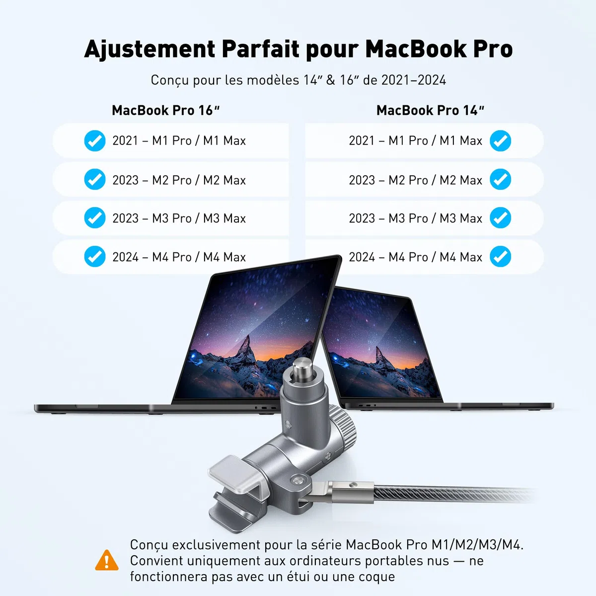 AboveTEK Câble de verrouillage pour ordinateur portable MacBook Pro 14/16 (2021–2024), verrou de sécurité antivol à clé pour ordinateur portable, câble de verrouillage d'ordinateur en acier résistant