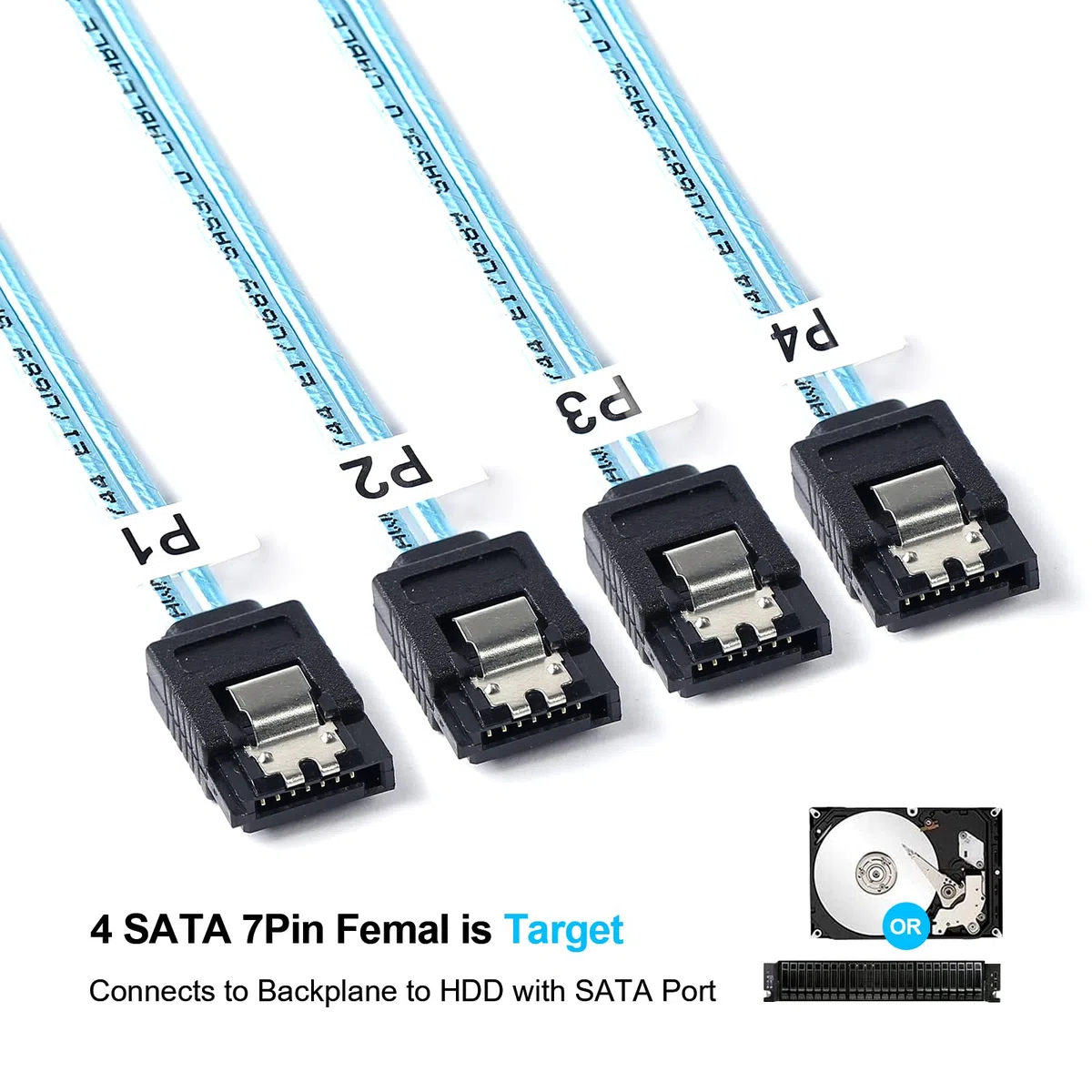 ADCAUDX Lot de 2 câbles Mini SAS vers SATA : 0,5 m SFF-8087 vers SATA Forward Breakout Cable SFF8087 SAS Controller vers disque dur (0,5 m)