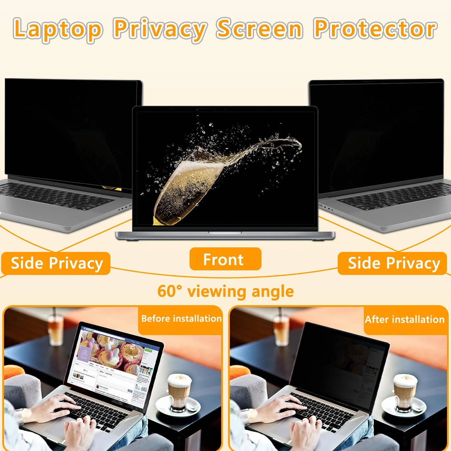 Filtre de Confidentialité 17 Pouces 16:10, Filtre Ecran Confidentialité, Film Anti-Lumière Bleu, Amovible Filtre Anti Espion Protection Ecran Compatible avec Dell/HP/Acer/Lenovo/ASUS/Sony