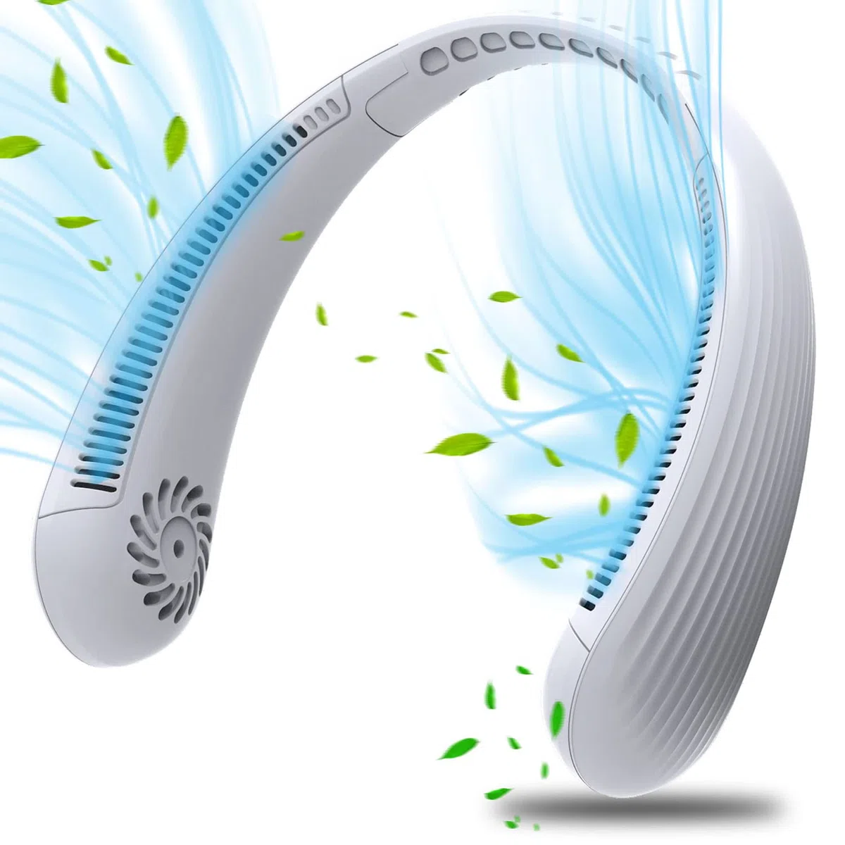 Ventilateur Cou Portable USB, 4000mAh Sans Lame Silencieux, Collier Nuque Refroidisseur Rechargeable 3 Vitesses, pour Bureau, Domicile, Voyage (Blanc Pur)
