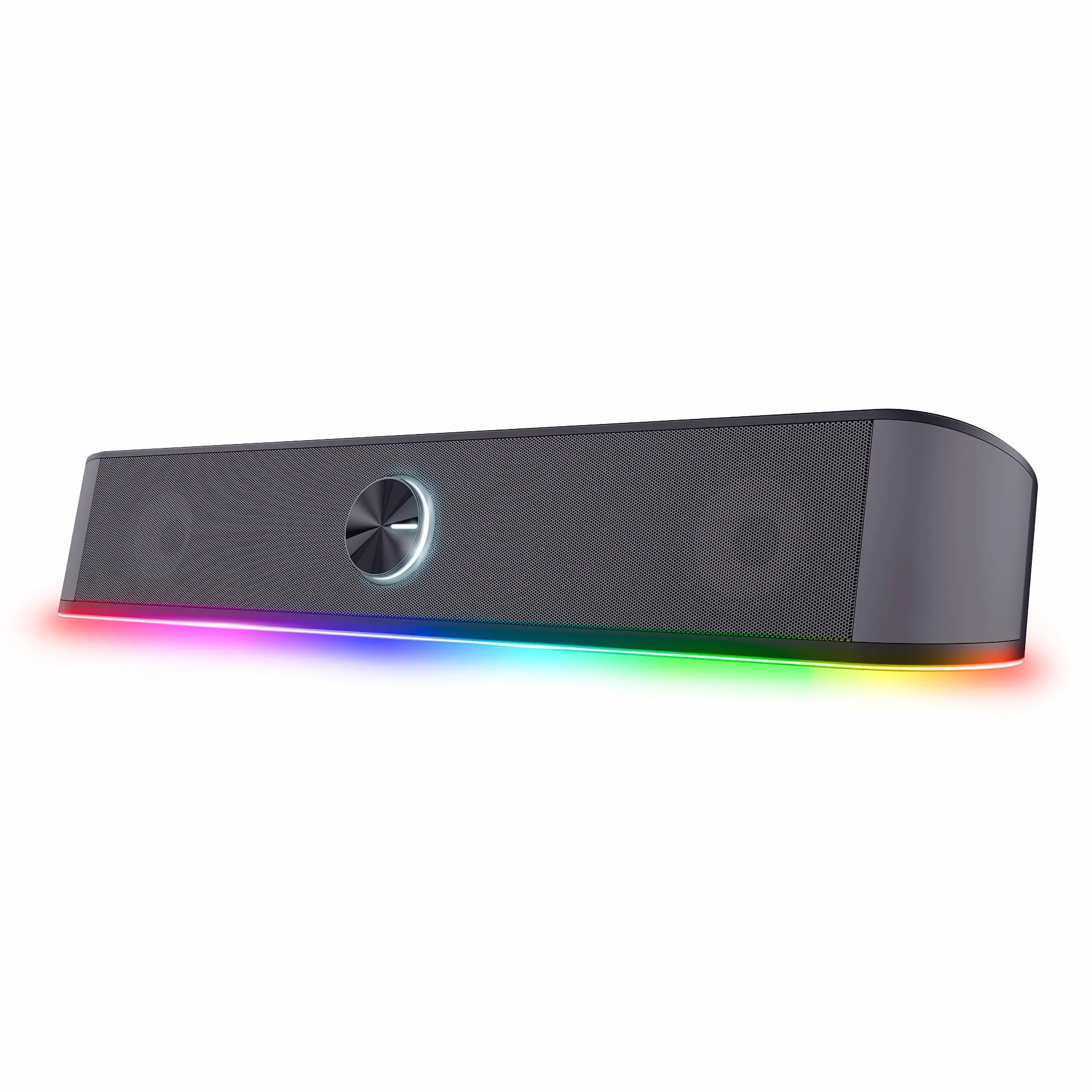 Trust Gaming GXT 1619 Rhox Barre de Son RGB 12W (6W RMS), Enceinte PC Stéréo Alimentation USB, Format Compact, Câble AUX 3.5 mm, Haut Parleur 2.0 pour Ordinateur Portable TV - Gris