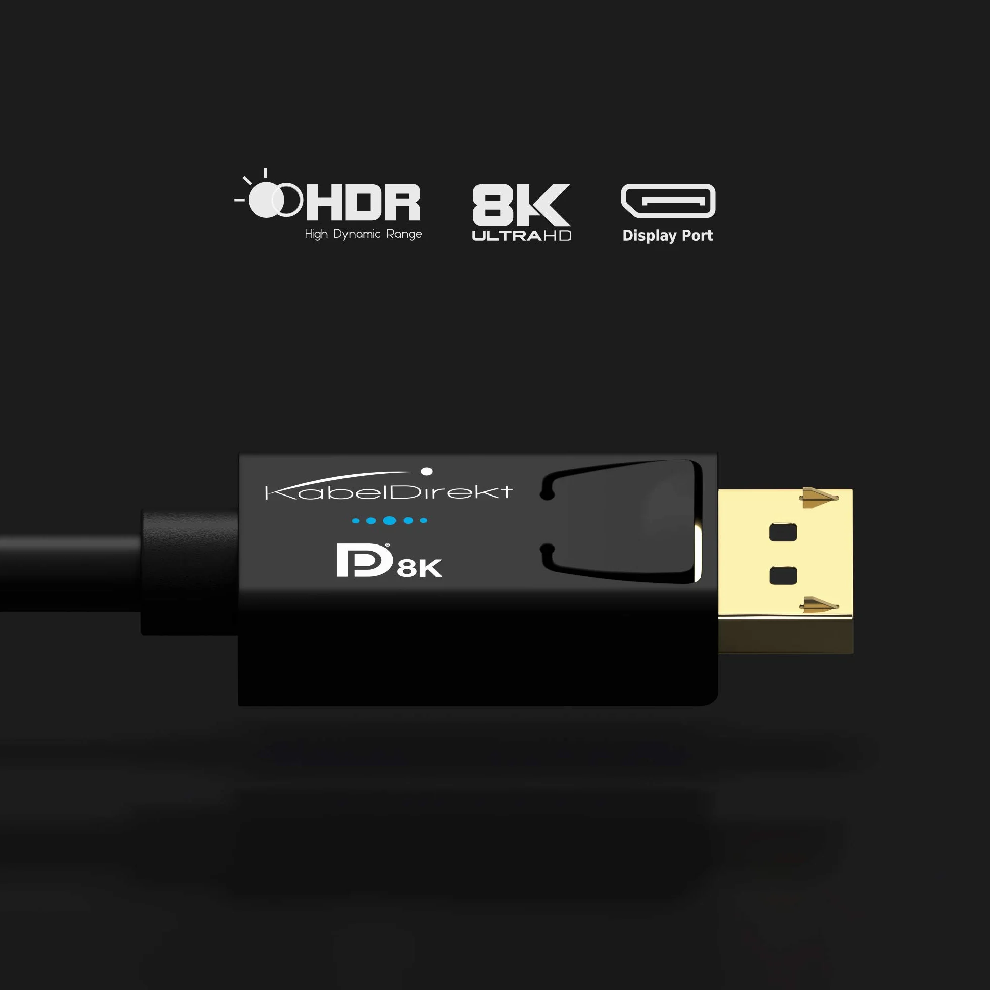KabelDirekt – Câble DisplayPort 8K, blindage AIS spécial, certification VESA – 5m (pour moniteurs/cartes graphiques/PC/portables de jeu DP 1.4 avec 8K à 60 Hz, 4K@120Hz, 144/165/240 Hz)