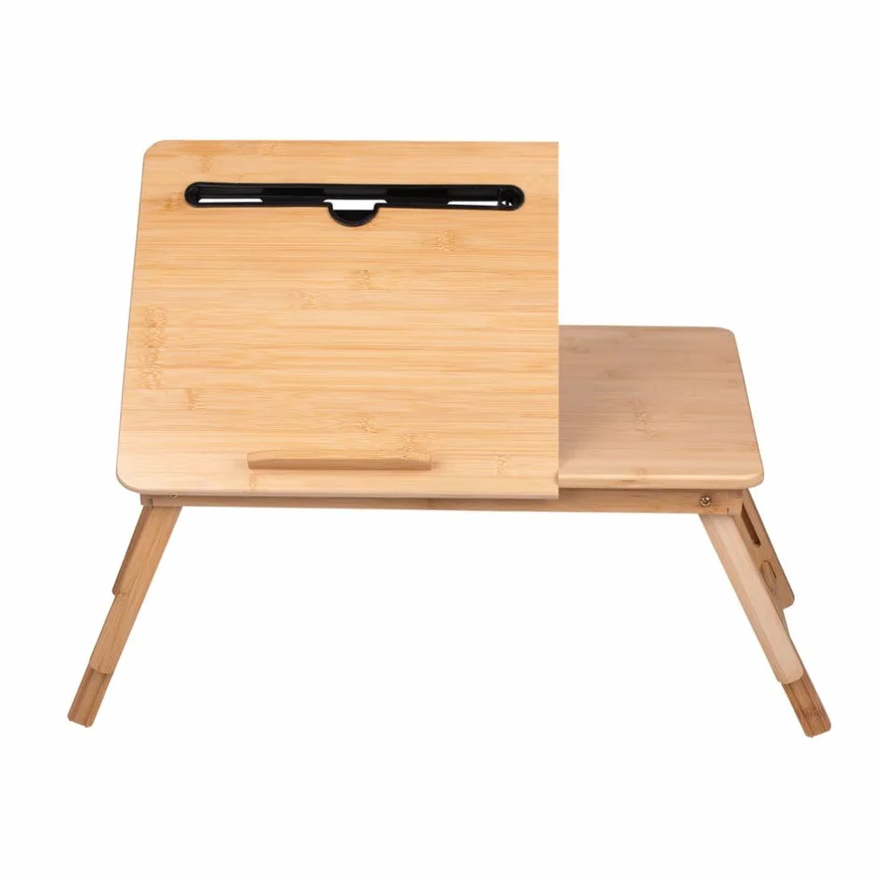 Table d'ordinateur Portable réglable - 21,5 x 27,5 cm - avec Porte-gobelet et Emplacement pour Tablette - Bambou