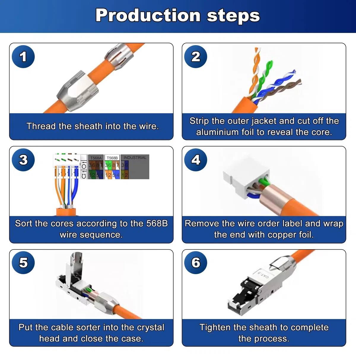12x CAT 7 RJ45 Connecteurs de réseau pour câbles LAN rigides, câbles de pose Ethernet, connecteur LAN Cat 7 sans outil LSA, entièrement blindé STP, 10 Gbit/s, AWG 22-24