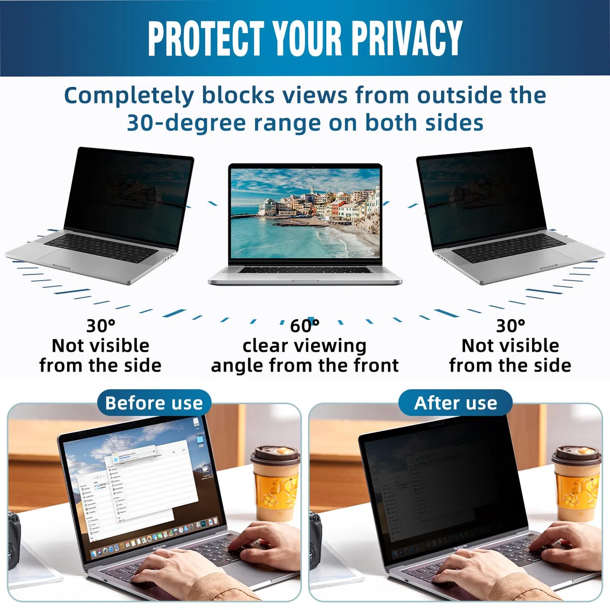 Magnétique Filtre de Confidentialité pour MacBook Air 13,6/13 Pouces (2022-2026, M2 M3 M4 M5), Anti-Lumière Bleue & Reflet Filtre écran Confidentialité Amovible pour MacBook Air 13"