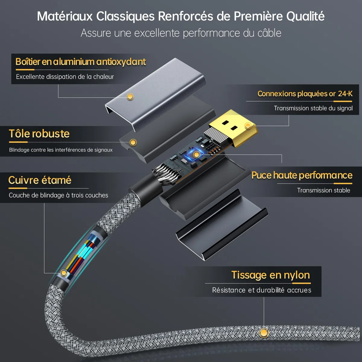 Câble DisplayPort 1.4 vers HDMI 2.1 2M - 8K@60Hz, 4K@240/144Hz, Unidirectionnel DP vers HDMI, Support VRR/HDR/HDCP 2.3/DSC 1.2 pour Ordinateur Portable/PC/Carte Graphique vers Moniteur/TV/Projecteur