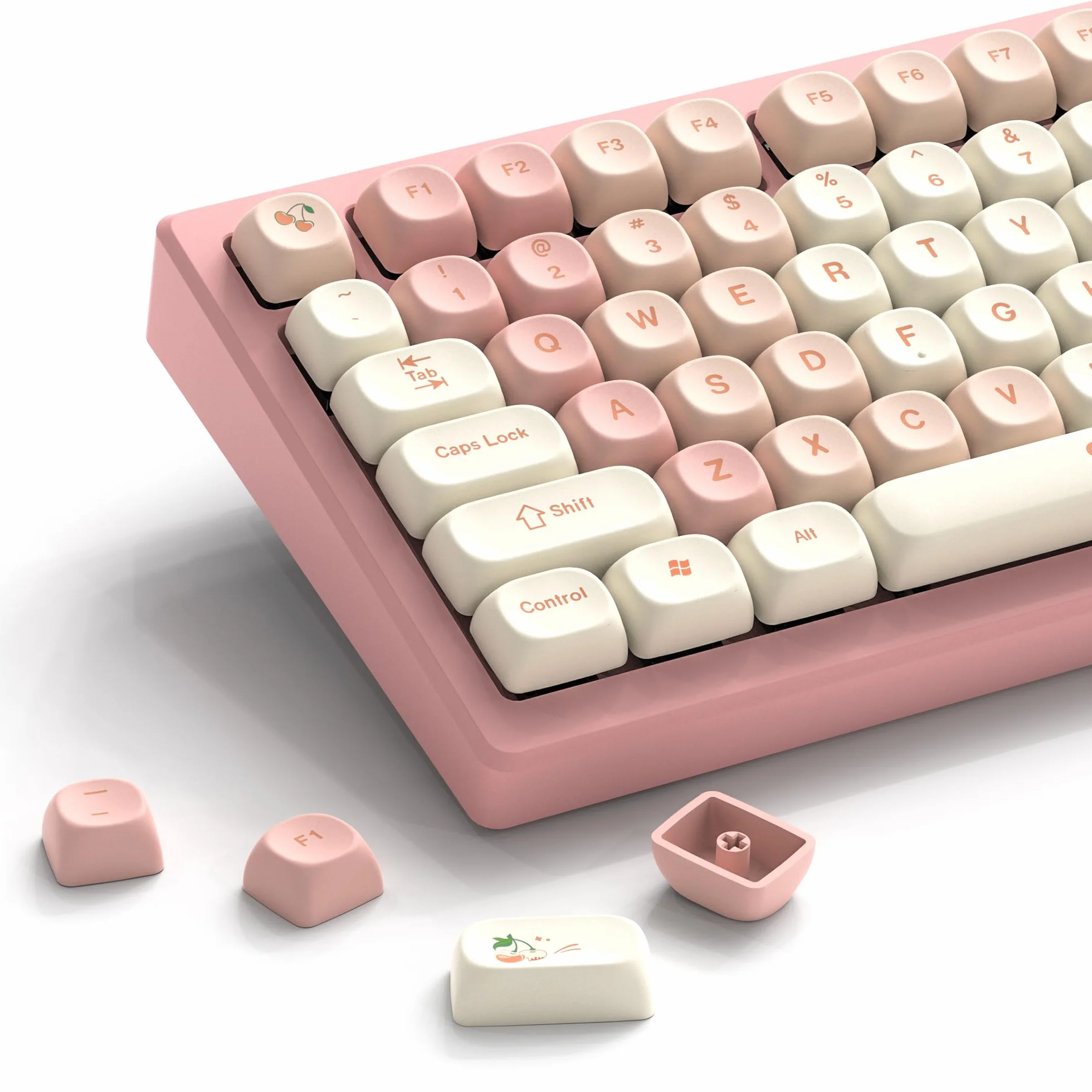 Touches PBT 143, MOA Profile Dye-Sublimation, Custom Keycaps Set ANSI/ISO UK pour 61/64/68/84/87/100/104/108 pour Cherry MX Claviers Mécaniques, Rose (Seulement Touches)