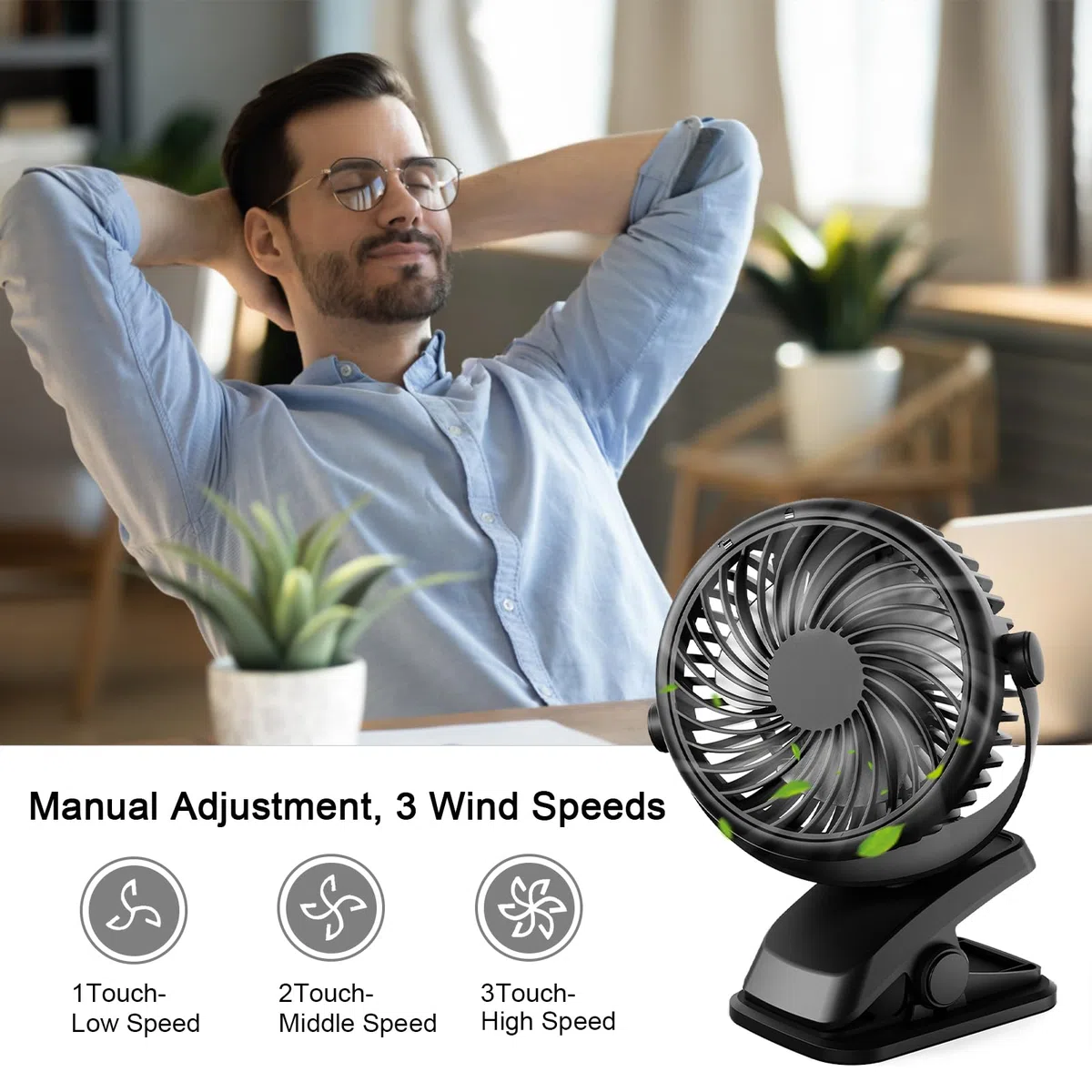 Mini Ventilateur Pince Silencieux, USB C Ventilateur Portable, Petit Ventilateur Bureau 3 Vitesses, Rechargeable Batterie Ventilateur de Table pour Chambre Poussette Camping Voiture Voyage