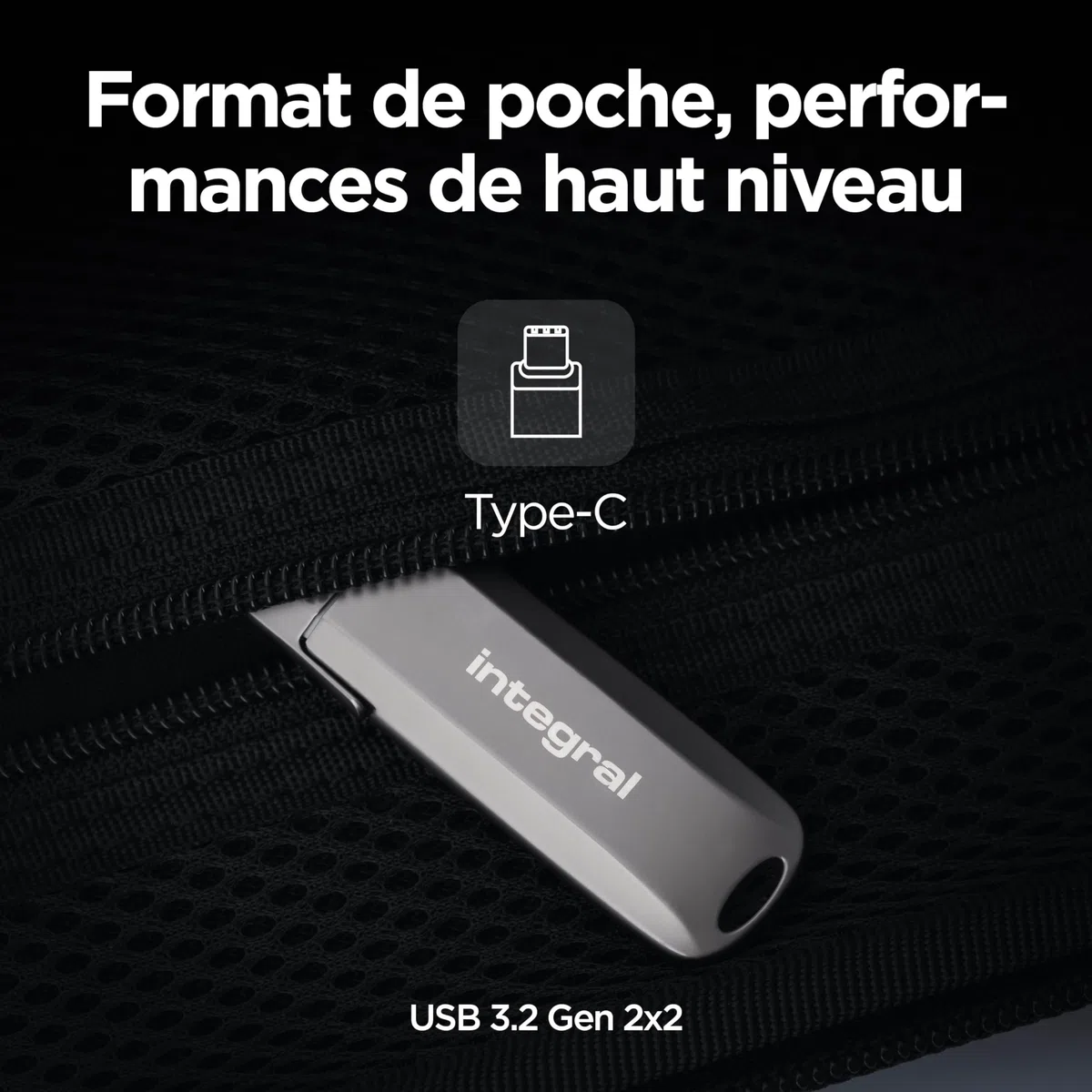 Clé USB en métal Integral USSD 1 TB Turbo-C USB 3.2 Gen 2x2, SSD Portable Ultra-Rapide, Lecture Jusqu’à 2 000 MB/s et écriture Jusqu’à 1 800 MB/s - Design Durable en Alliage de Zinc