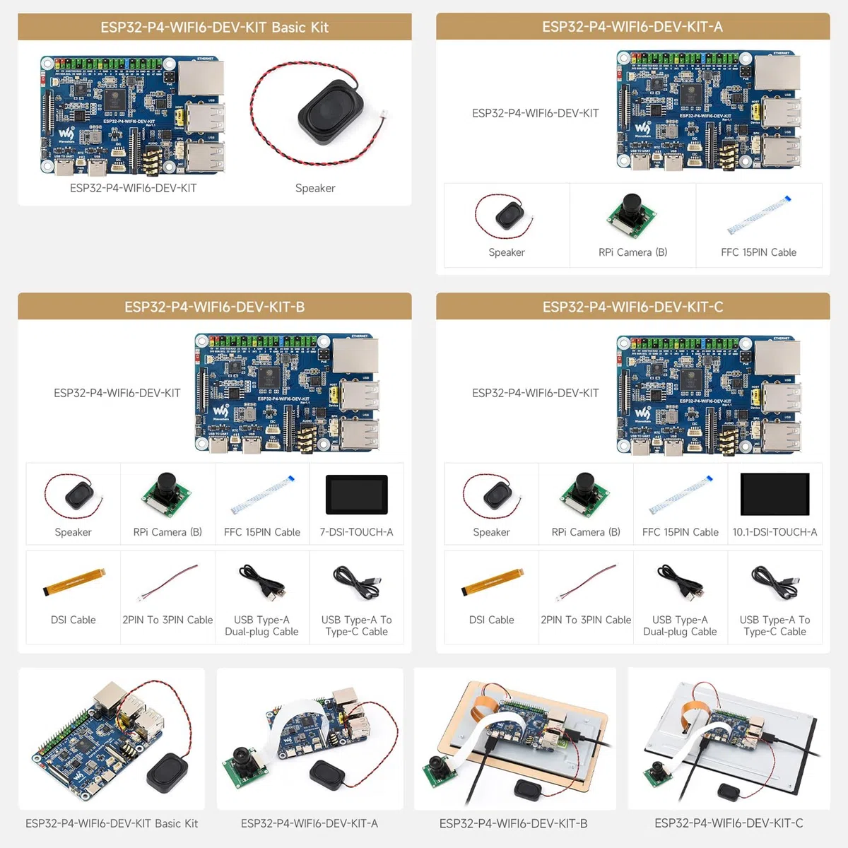 Waveshare ESP32-P4-WIFI6-DEV-KIT High-Performance Development Board, Based on ESP32-P4 & ESP32-C6, Supports Wi-FI 6, BT 5 & BLE 5, Bundle with Board and Speaker