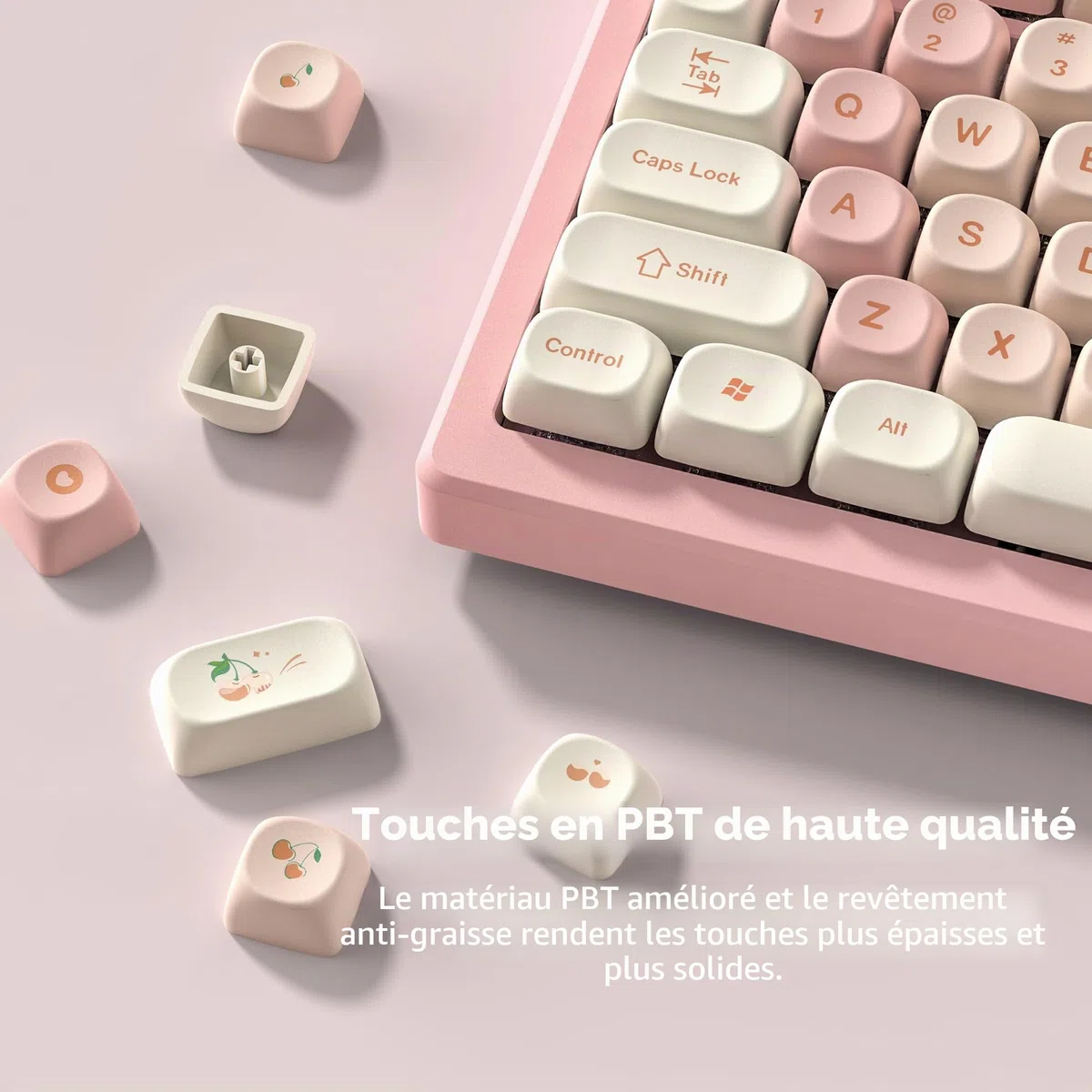 Touches PBT 143, MOA Profile Dye-Sublimation, Custom Keycaps Set ANSI/ISO UK pour 61/64/68/84/87/100/104/108 pour Cherry MX Claviers Mécaniques, Rose (Seulement Touches)