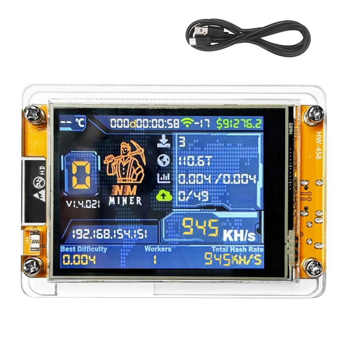 + Boîtier 945KH/S Harshrate 2,8 Smart Display Bitcoin Crypto Solo Lotery Miner amélioré