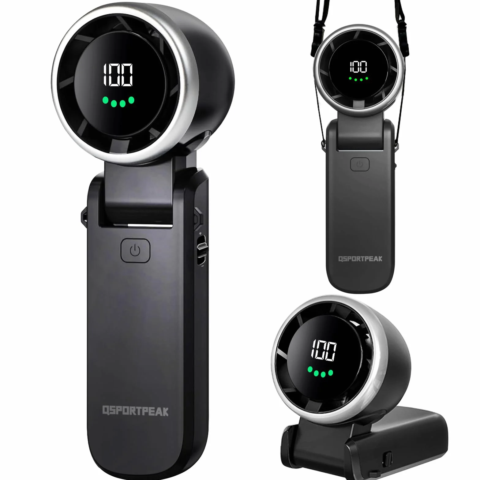 Ventilateur Turbo Portable à Main,13550 tr/min Refroidissement Instantané,Réglable en Vitesse(de 1 à 100),Recharge USB Rapide 2H,Jusqu'à 12h,Affichage Numérique,pour Extérieur,Voyage,Travail- Noir