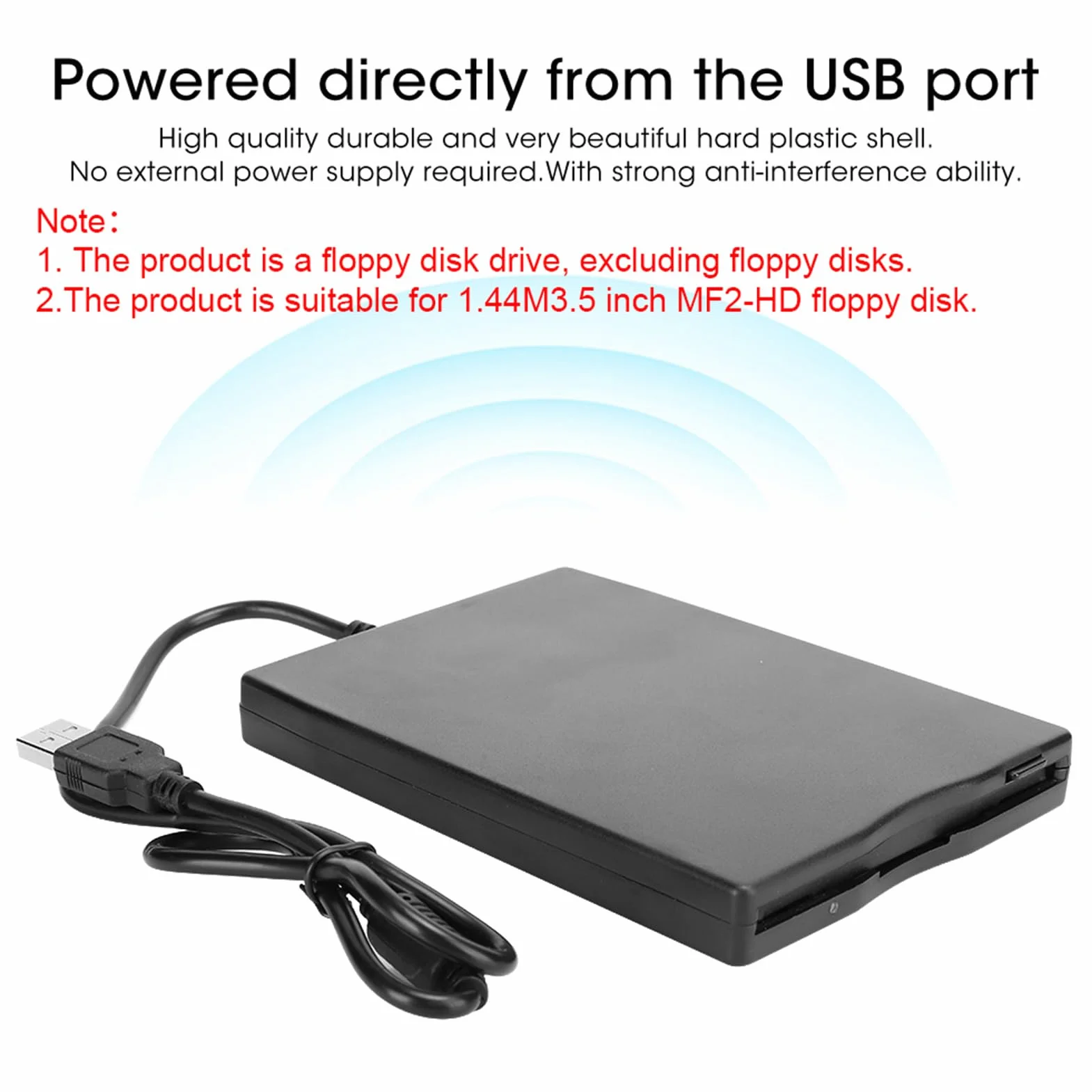 Lecteur de Disquette Externe USB Portable de 3,5 Pouces pour Ordinateurs Portables de Bureau Coque Durable, Anti-brouillage, compatibilité Windo avec USB 1.1/2.0/3.0