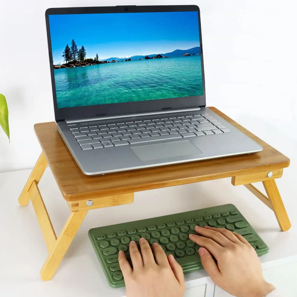 WKWKER Bambou Ordinateur Portable Table De Lap Desk pour Le Lit Petit Déjeuner Plateau De avec Pieds Pliants Table De Lit Portable pour Ordinateur Snack Writing Studio (Naturel)