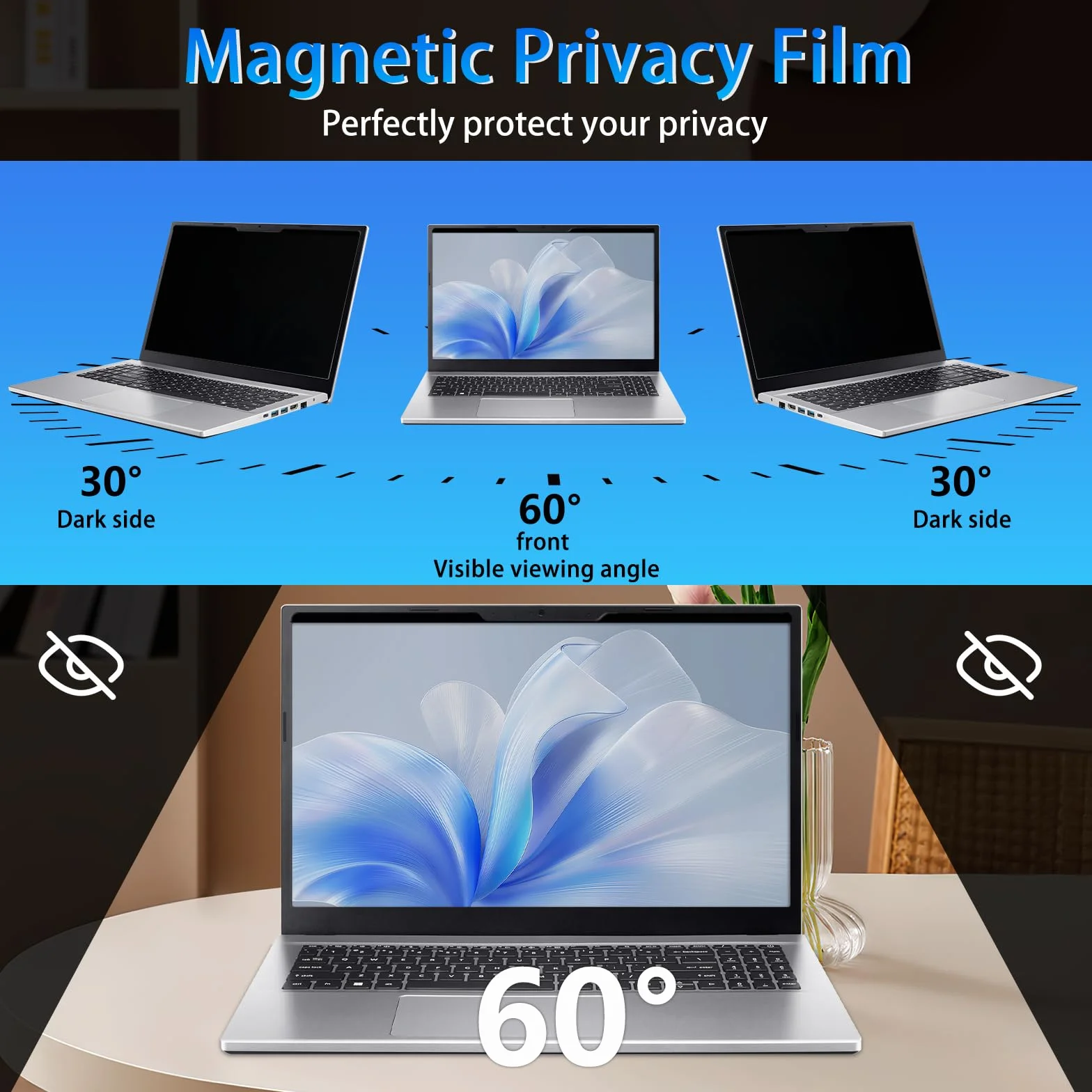 Magnétique Filtre de Confidentialité 13.3 Pouces 16:9,Amovible Protection D'écran Anti Lumiere Bleue Compatible avec HP/Dell/Acer/Lenovo/Thinkpad/ASUS/Sony