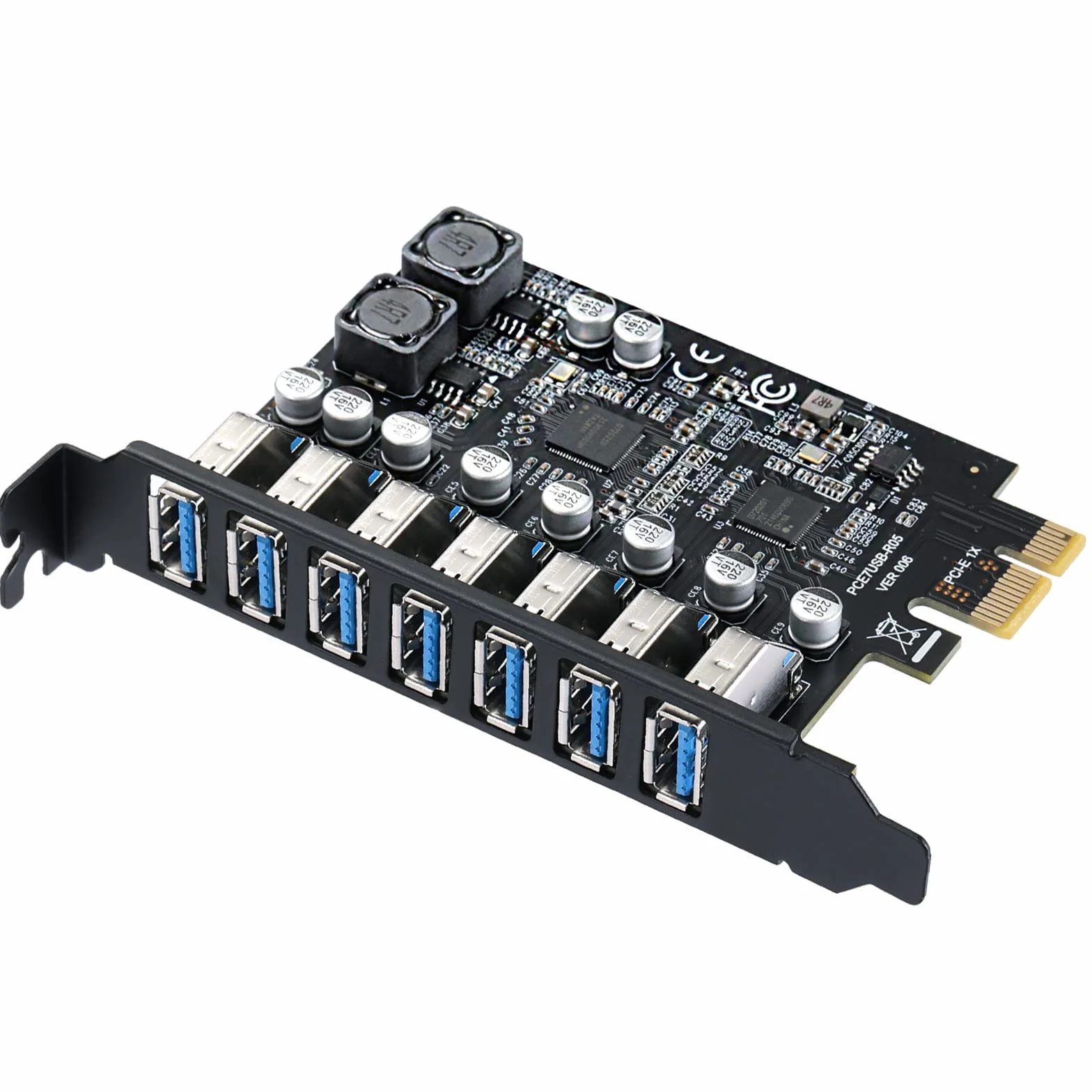 Carte PCIe avec 7 Ports USB 3.0,Carte d'extension PCI Express USB3.2 GEN 1(5 Gbit/s), Support UASP, Plug & Play, pour Windows 11/10/8/7/XP/Vista/Linux