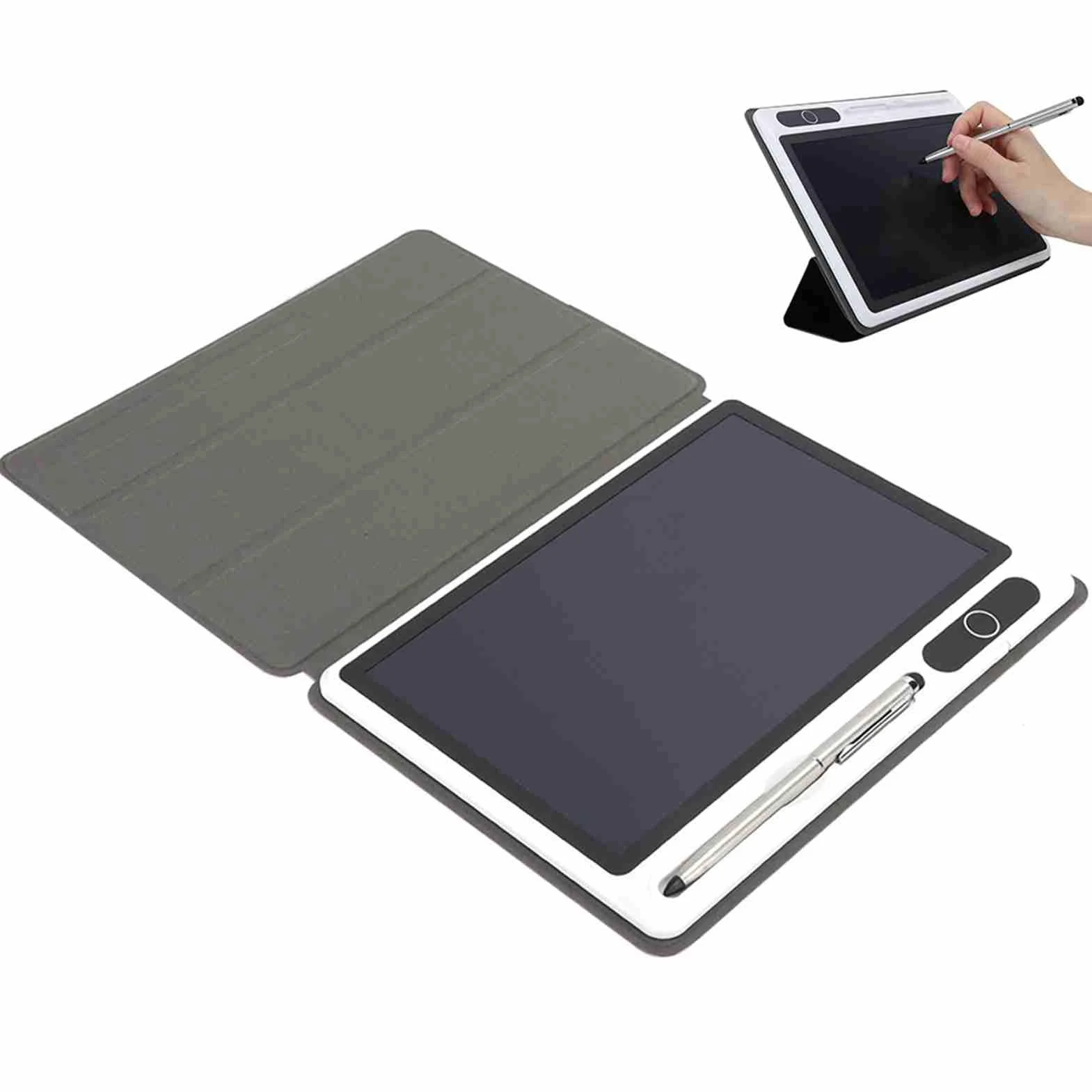 Dioche Tablette Ecriture, 2 Bloc-Notes LCD Dessin Pad Fournitures Professionnelles Outil De Peinture À La Main 9 Pouces (Noir avec étui en Cuir)