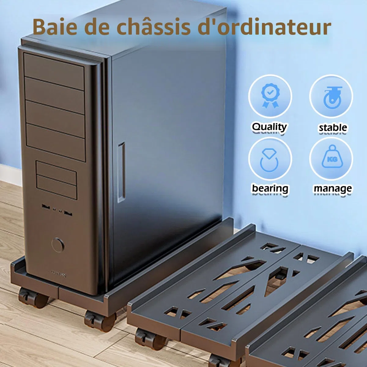 Sporgo Support PC Réglable pour Ordinateur Sous Bureau - Support Universel pour Processeur avec 4 Roulettes (2 Verrouillables) - pour Boîtier d'Ordinateur