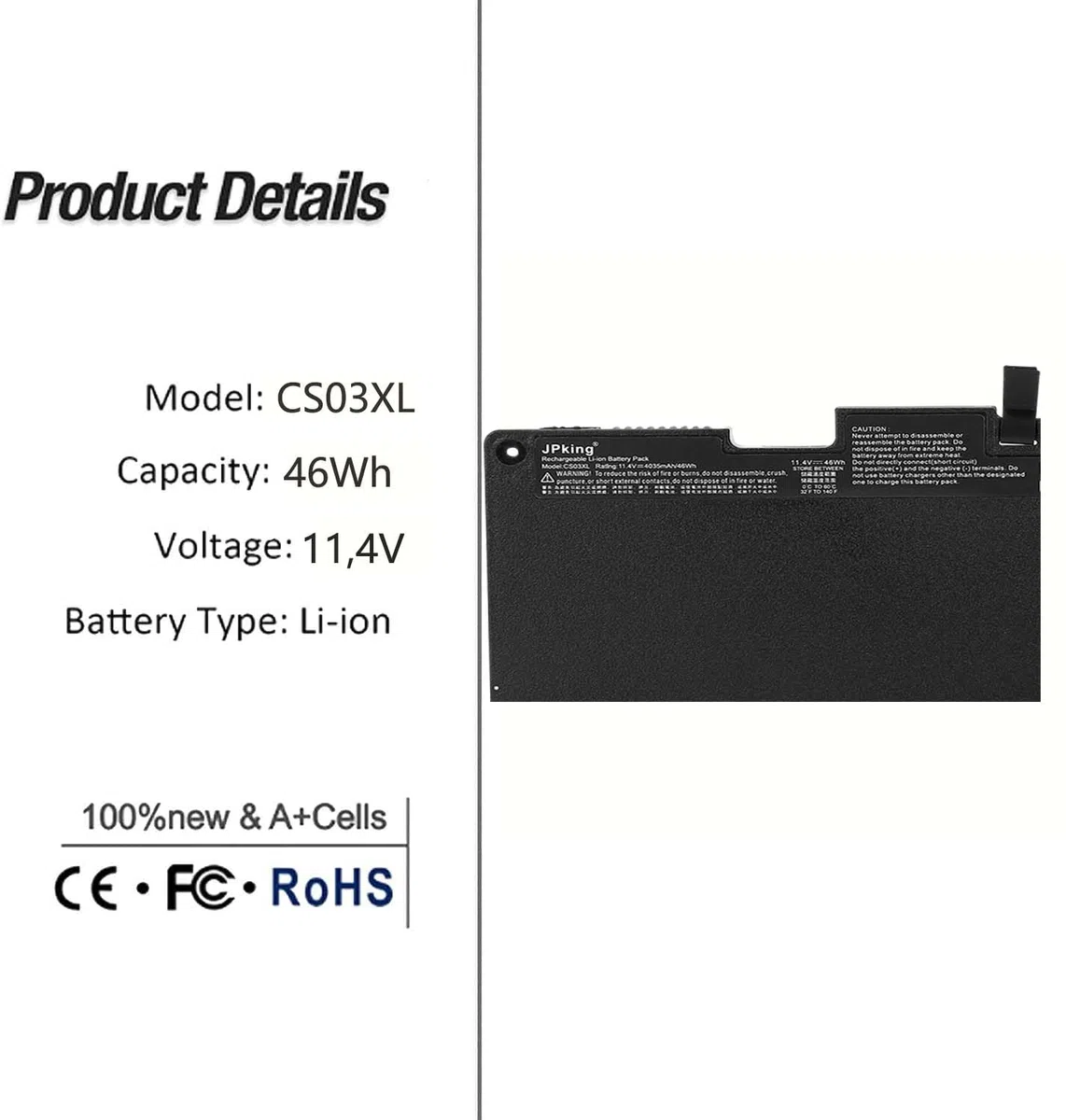 JPking CS03XL Batterie pour HP EliteBook 745 755 840 850 G3 G4 848 G3 ZBook 15u G3 G4 mt42 mt43 T7B32AA HSTNN-I33C-4 HSTNN-I33C-5 HSTNN-I41C-4 HSTNN-IB6Y HSTNN-UB6S HSTNN-IB6Y CS03046XL-PL 46WH