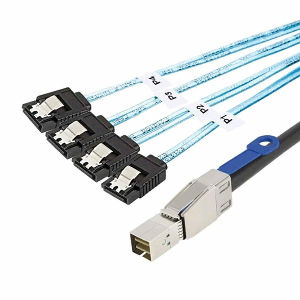 JMT Mini SAS HD SFF-8644 avec IC vers 4 x SATA 7P connecteur droit pour disque dur (SFF-8644 vers 4 x SATA, 100 cm)