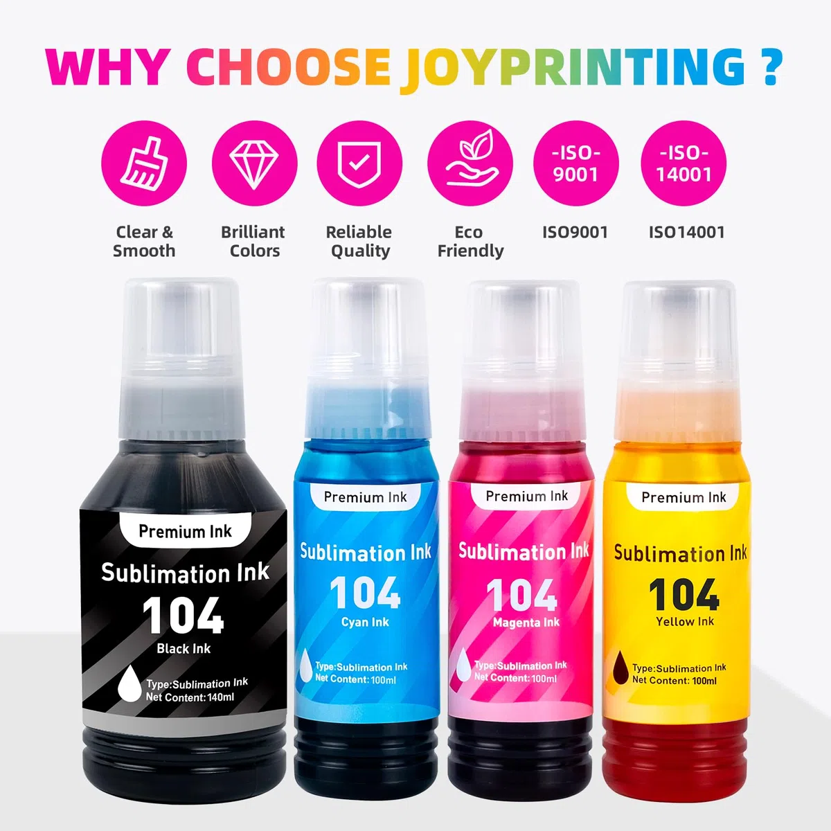 E104 Kit de recharge d'encre de sublimation compatible avec Epson Ecotank ET‑2711 ET-1810 ET-2710 ET-2861 ET-2862 ET-2712 ET-2714 ET-2715 ET-2720 ET-2721 (1 40 ml BK, 100 ml de couleur)