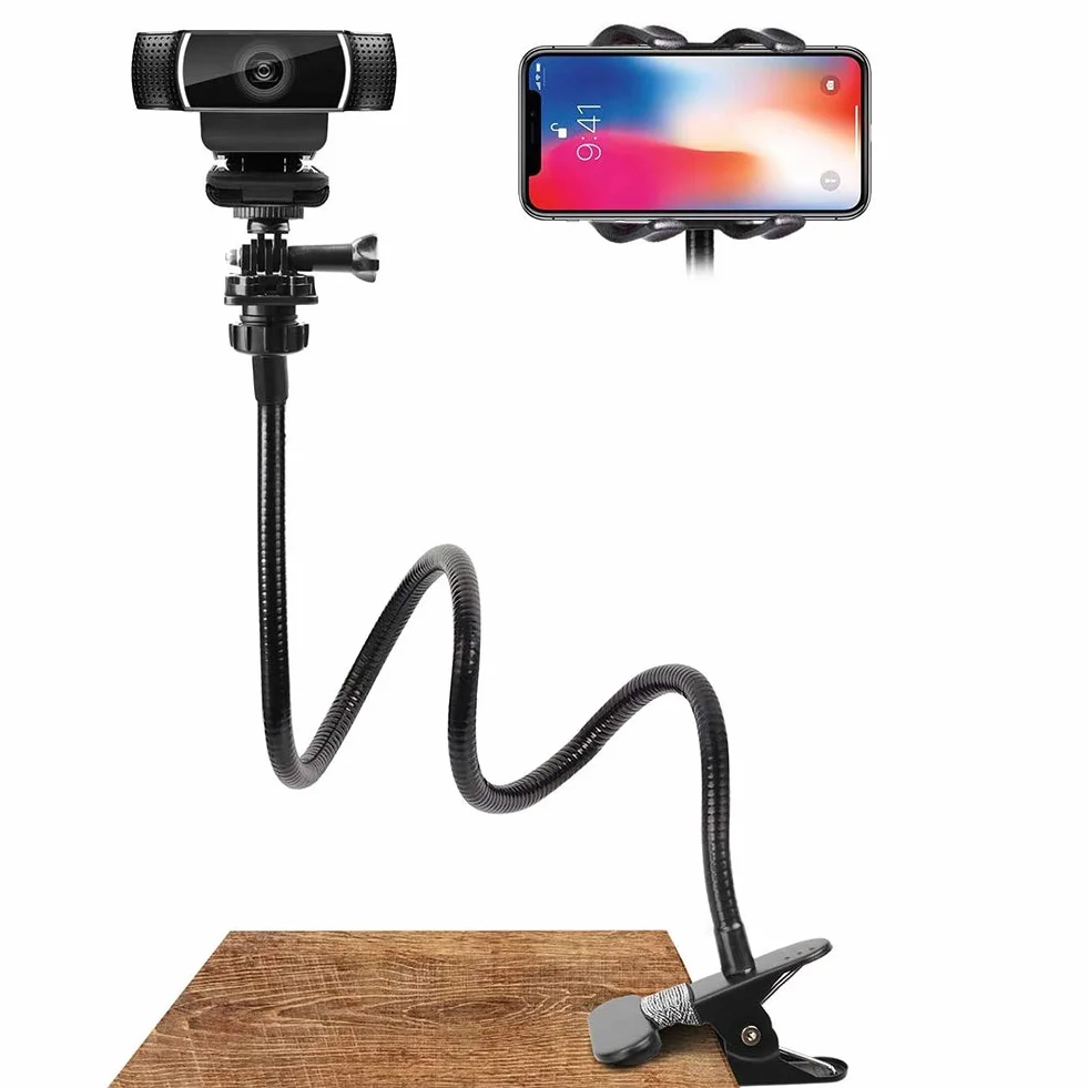 Ausla Support de Webcam avec Col de Cygne Flexible, 58,4 cm, Bras Réglable 360°, Clip Universel pour GoPro et Téléphone, Vis 1/4
