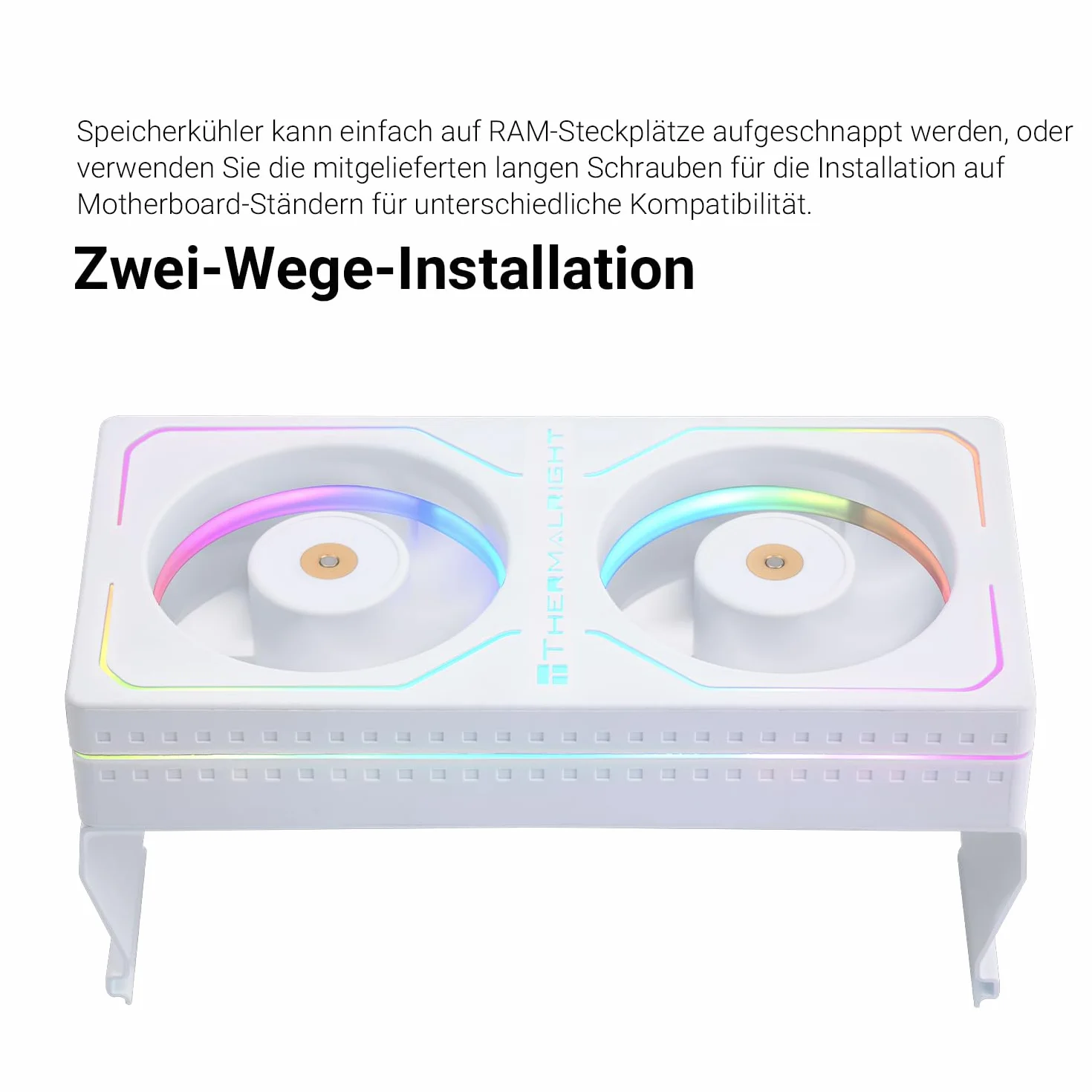 Thermalright MC-2 ARGB White Memory Cooler, double ventilateur avec design PWM 3200 tr/min, refroidisseur de RAM silencieux, flux d'air de 16,17 CFM pour kits de RAM DDR5/DDR4 de bureau (blanc)