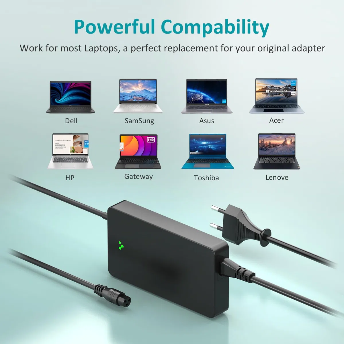 100W 90W 65W 45W Chargeur Universel PC Portable 12V, 15V, 18,5V 19V 19,5V 20V Adaptateur Alimentation Ordinateur pour HP Dell Toshiba IBM Lenovo Acer ASUS Samsung Sony Fujitsu, Pas de USB-C