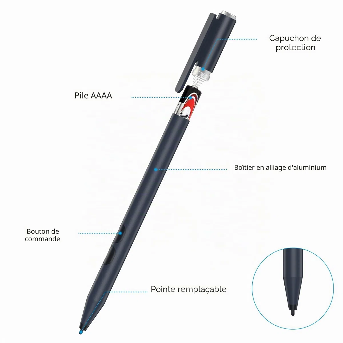 Stylet HP MPP 1.51 Compatible avec Ordinateurs Portables HP Spectre X360, HP Envy X360, HP Pavilion X360, avec sensibilité à la Pression 1024, rejet de la Paume, Pile AAAA Argent