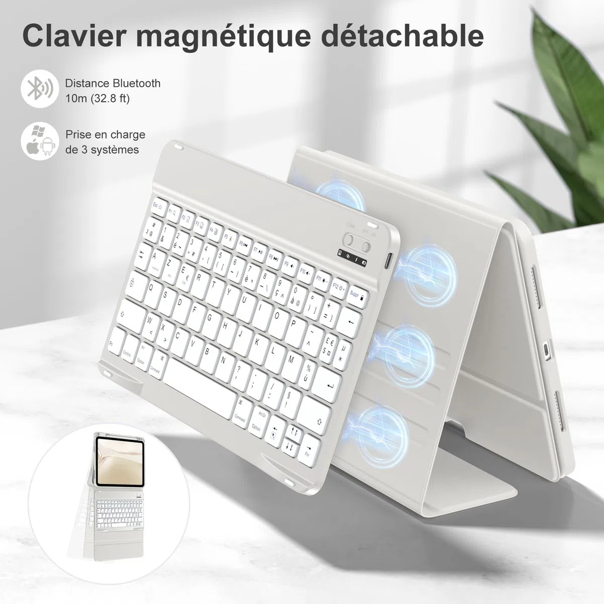drivego Coque Clavier pour iPad A16 11/10 Ème Generation (11 Pouces 2025/10.9 Pouces 2022), Étui Keyboard à Touches Anti-Arrachage avec Porte Crayon, AZERTY Layout pour iPad 10eme/11eme, Gris Clair