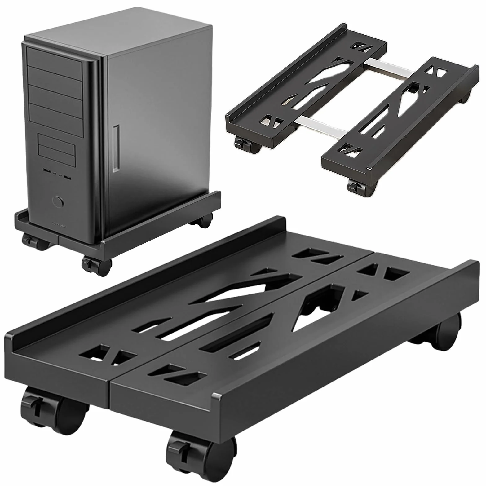 Sporgo Support PC Réglable pour Ordinateur Sous Bureau - Support Universel pour Processeur avec 4 Roulettes (2 Verrouillables) - pour Boîtier d'Ordinateur