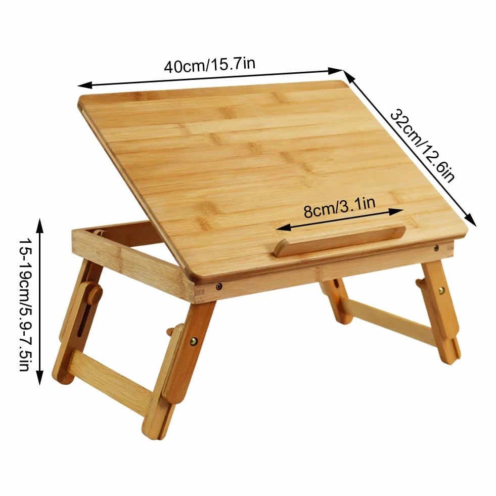 WKWKER Bambou Bureau pour Ordinateur Portable avec Pieds Pliants Surface Inclinable Table De Travail Réglable Ordinateur Portable Stand Bed Plateau pour TV Canapé Étude Ordinateur Ipad Livre(Naturel)
