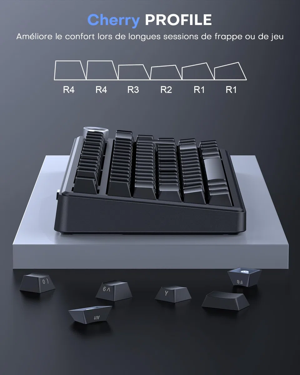 OMOTON Capuchons de Touches en Français, Cherry Profil 127 Touches PBT avec extracteur de Touches, Gravur Latéral pour MX Switch 61/68/84/87/96/108 ANSI/ISO-FR Layout claviers mécaniques - Noir